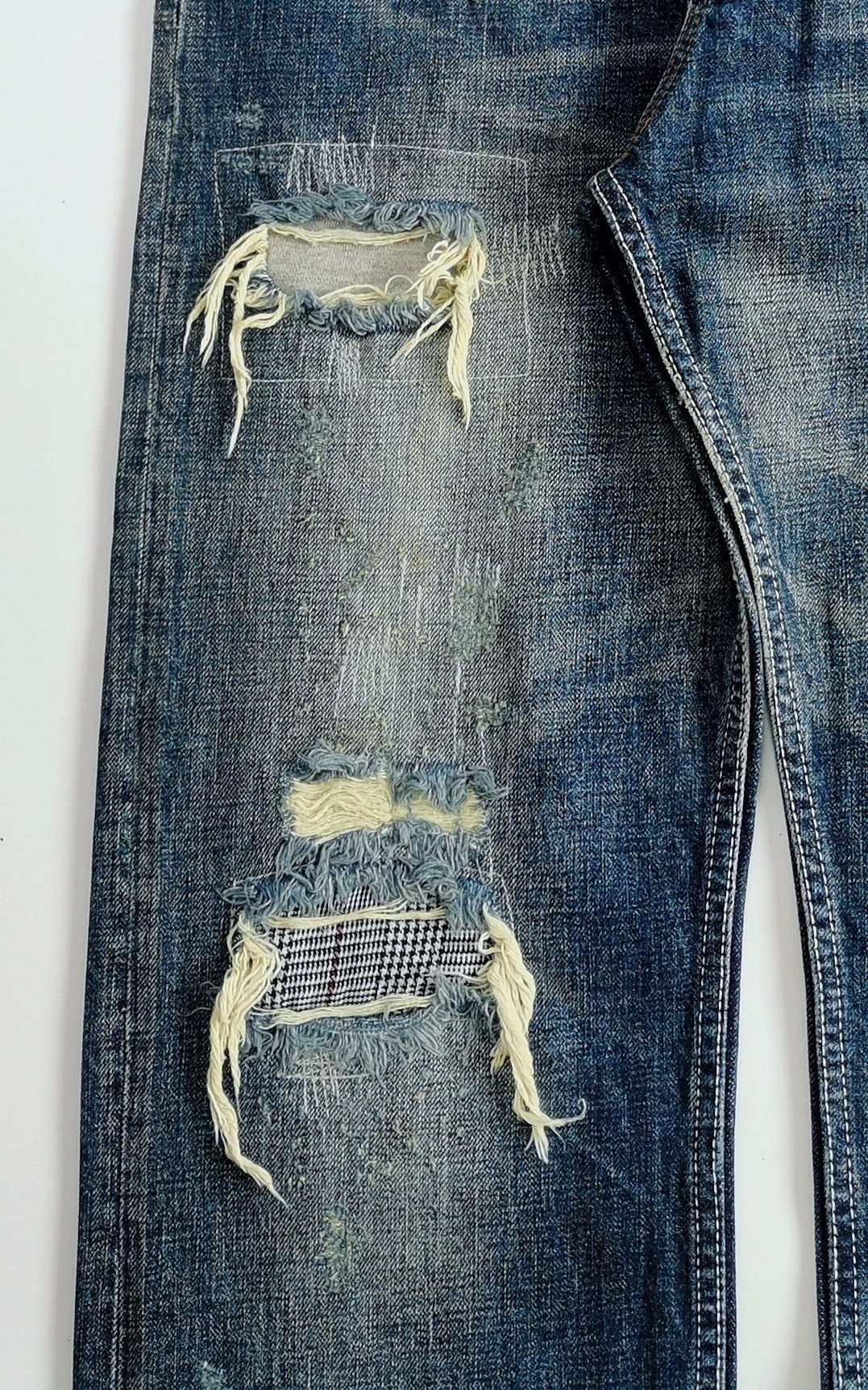 Takeo Kikuchi Takeo Kikuchi Plaid Patchwork Denim Jeans ERD Grunge Size US 31 - 4 Thumbnail