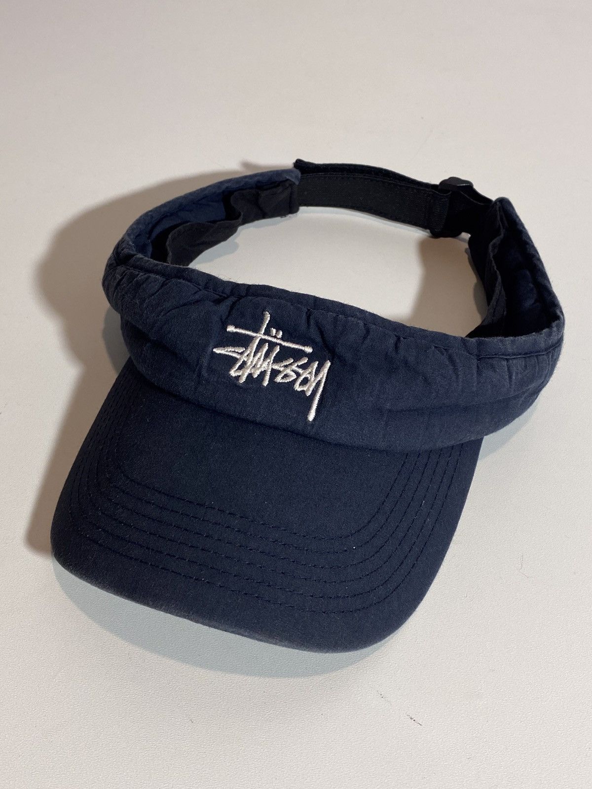 Vintage Vintage 90s Stussy Navy Embroidered logo visor cap | Grailed