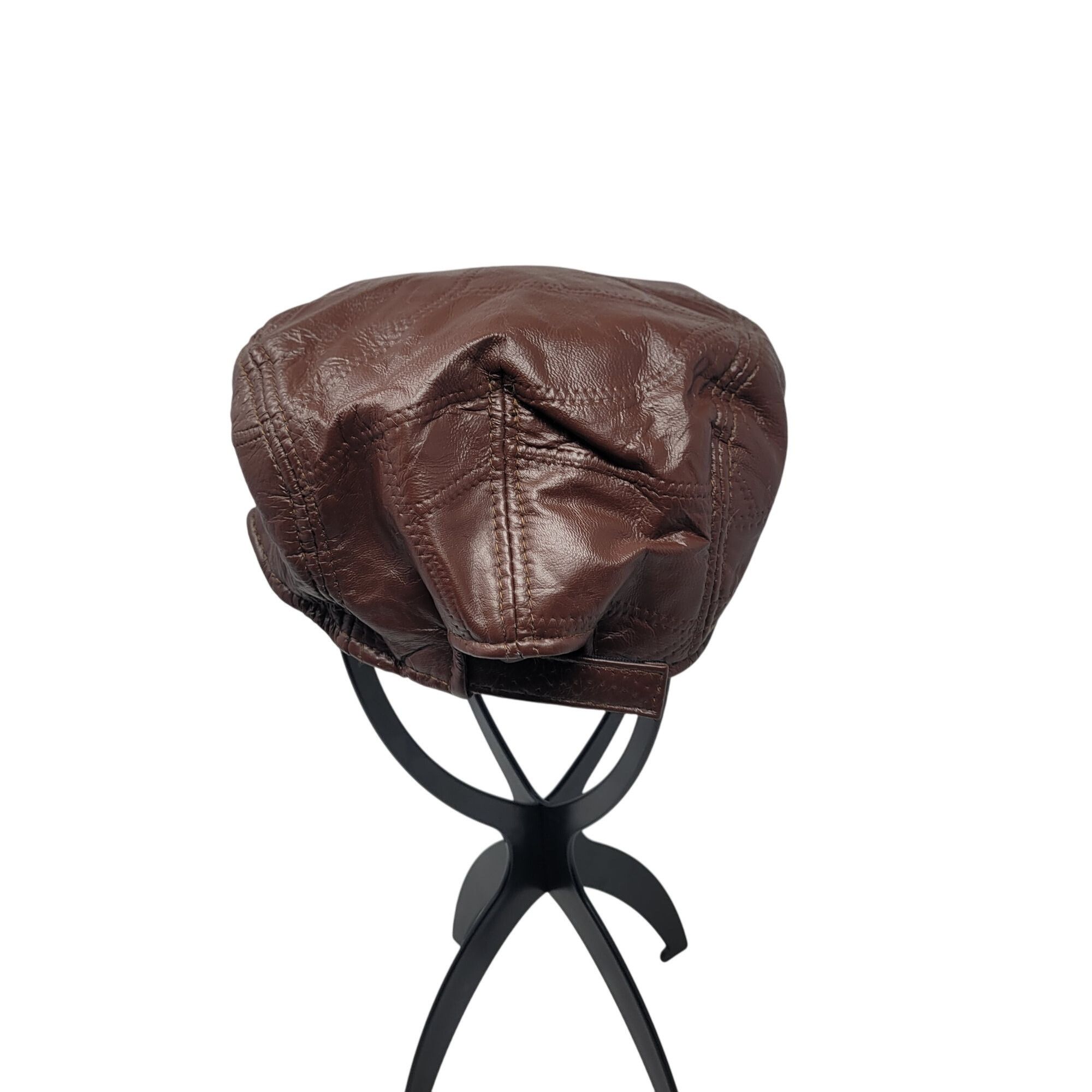 Vintage Vtg 90s Mens Chocolate Brown Leather Patchwork Newsboy Cap R Size ONE SIZE - 6 Thumbnail