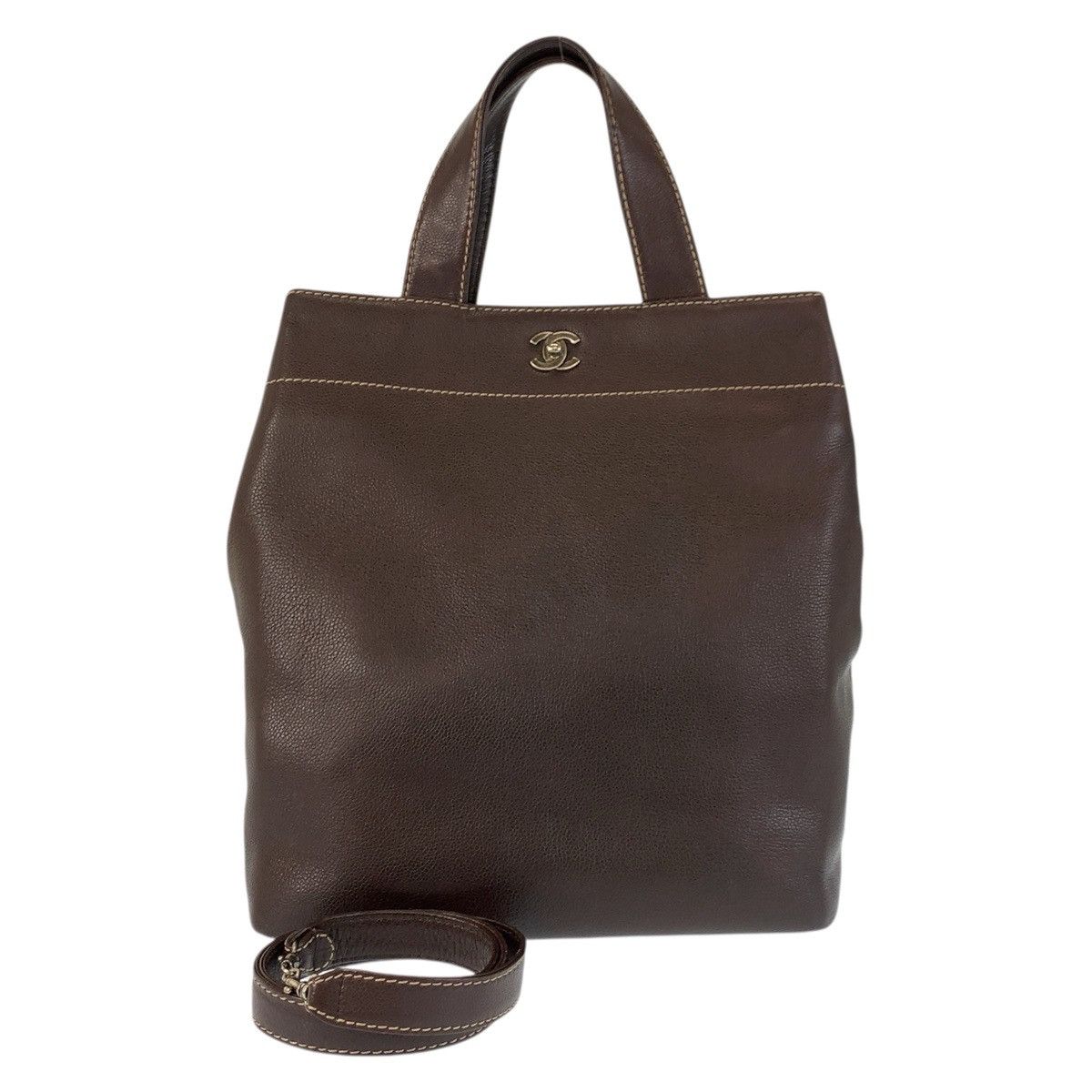 Chanel Chanel Matte Caviar Skin Turnlock Coco Mark 2Way Tote Bag Leather Shoulder Bag in Brown, Women's