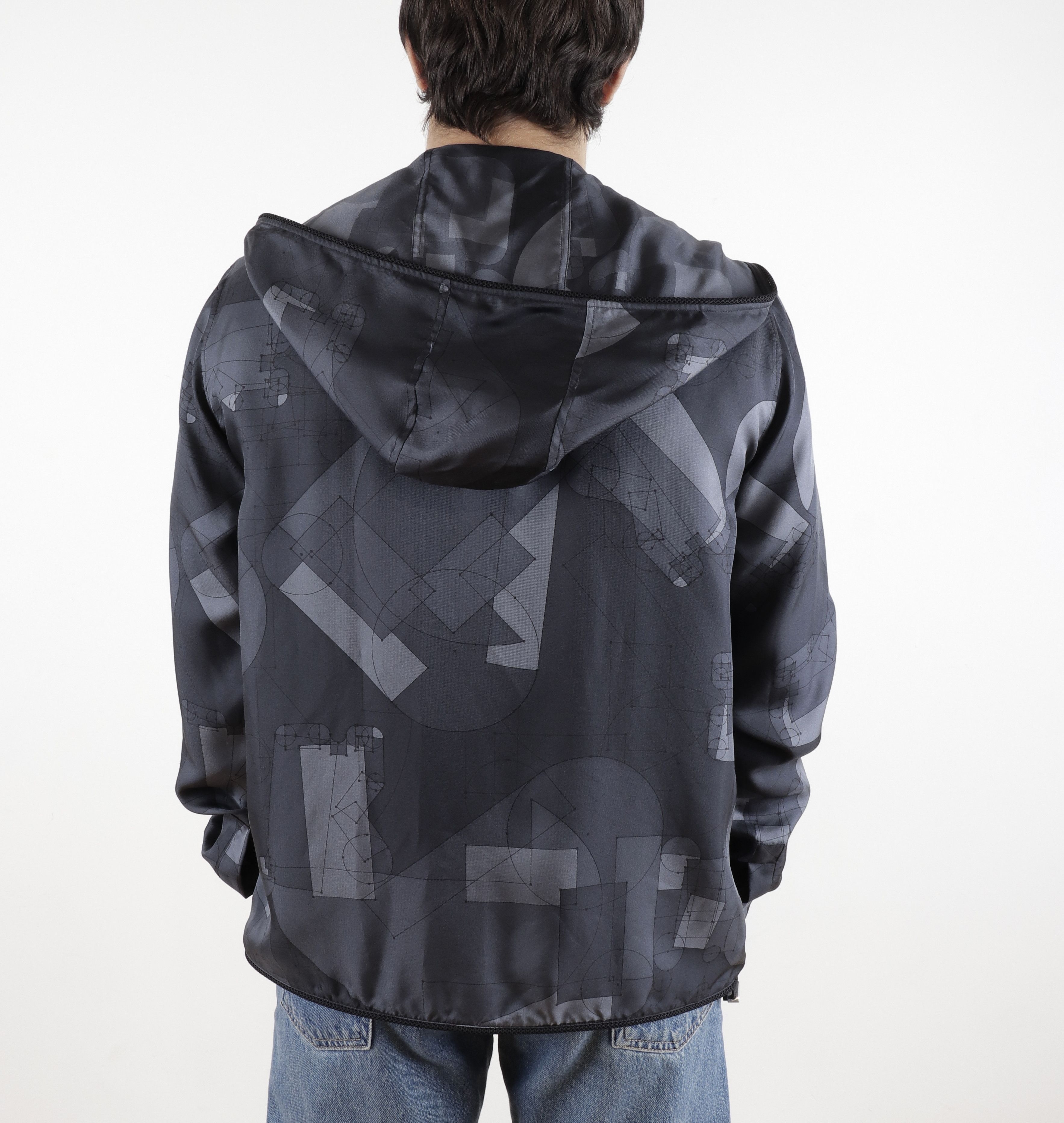 Hermes Hermes Silk Grey Geometric Print Hooded Light Jacket Size US M / EU 48-50 / 2 - 14 Thumbnail
