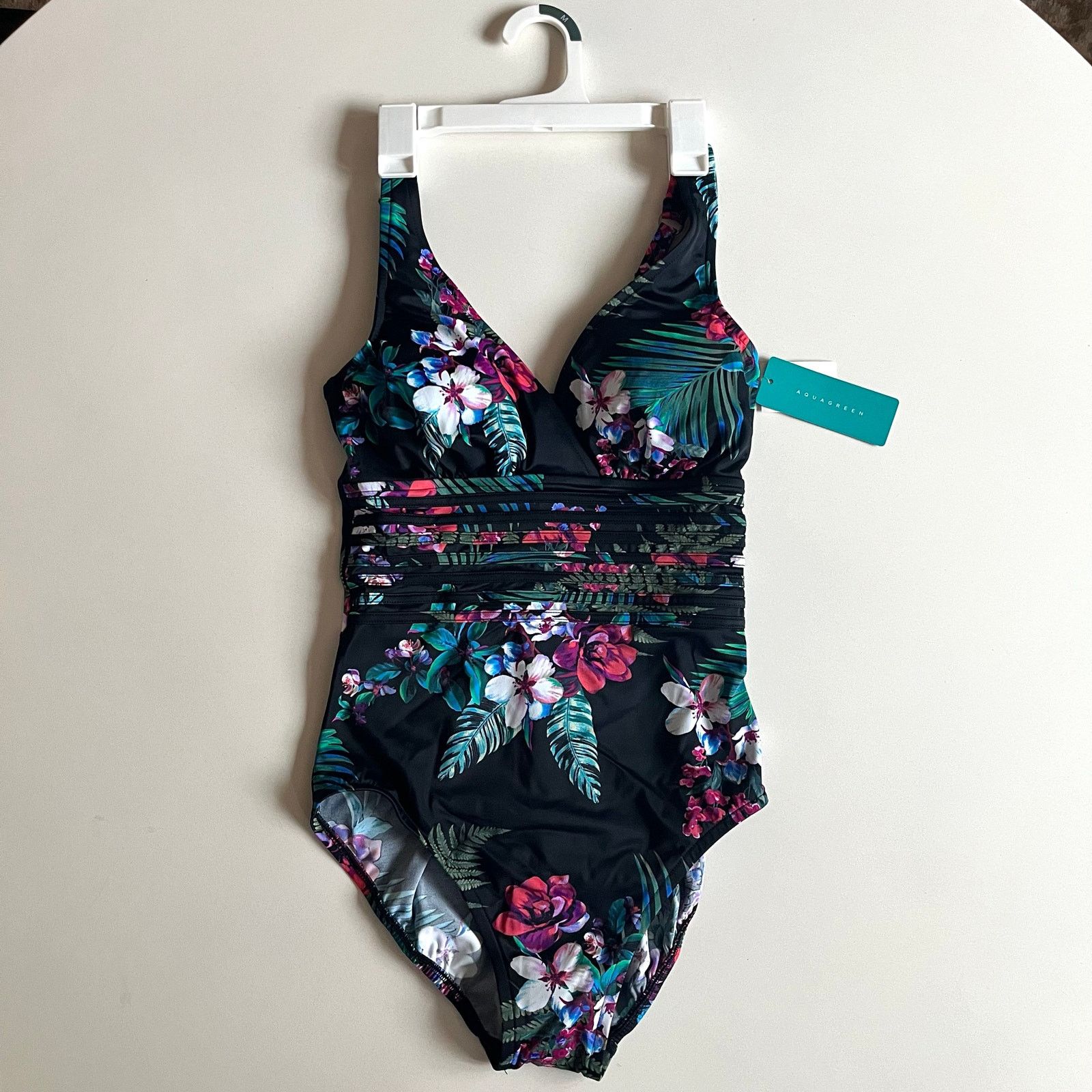 Unknown London AQUA GREEN NWT One Piece Swimsuit, Floral Medium Size ONE SIZE - 5 Thumbnail