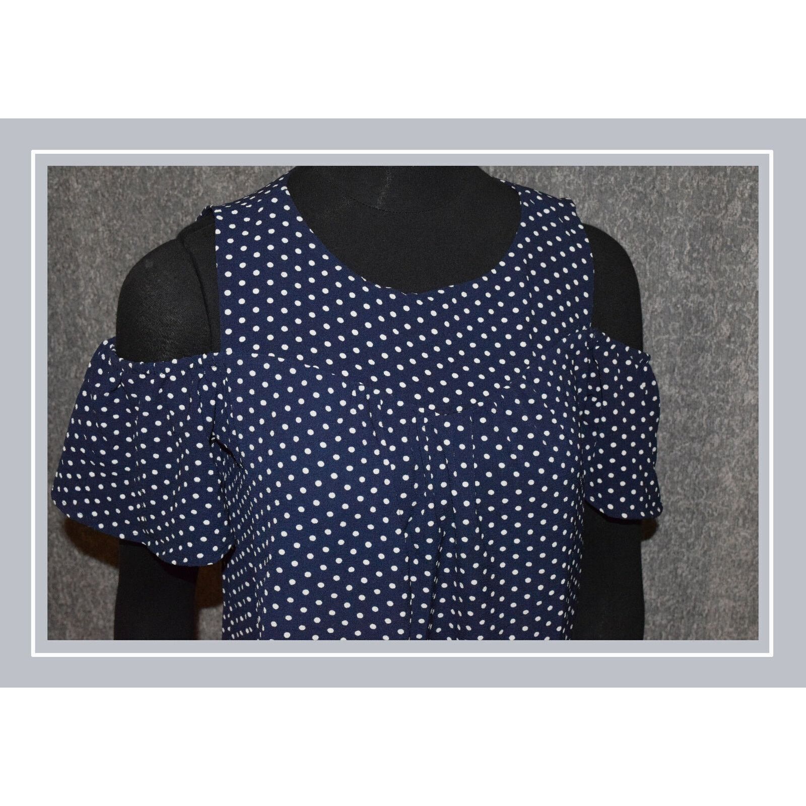Vintage Monteau Navy/White Polka Dot SS Cold Shoulder Blouse SZ M Size M / US 6-8 / IT 42-44 - 2 Thumbnail