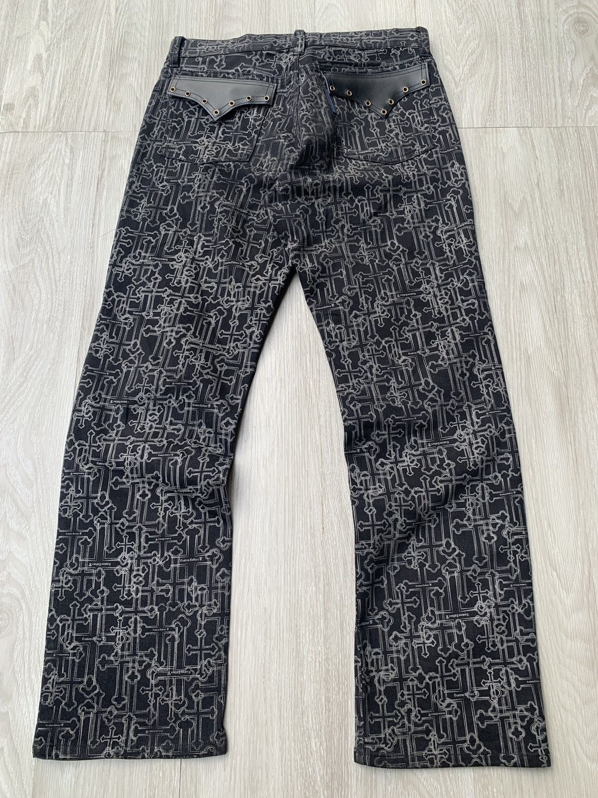 Japanese Brand × Le Grande Bleu (L.G.B.) × Tornado Mart CUSTOM CULTURE leather lace up cross jeans Size US 28 / EU 44 - 4 Thumbnail