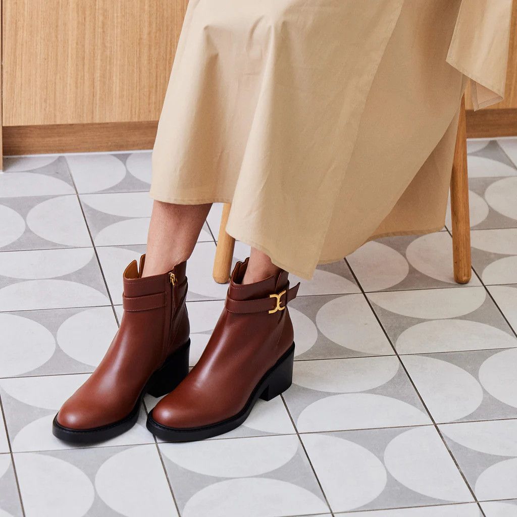 o1loc1c0125 Marcie Block Heel Ankle Boots in Brown