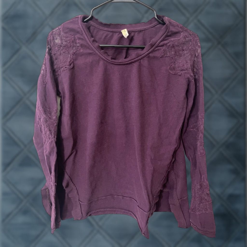 Free People Free People Womens Top Blouse Long Sleeve Burgundy Lace Back Keyhole S Womens Size S / US 4 / IT 40 - 1 Thumbnail