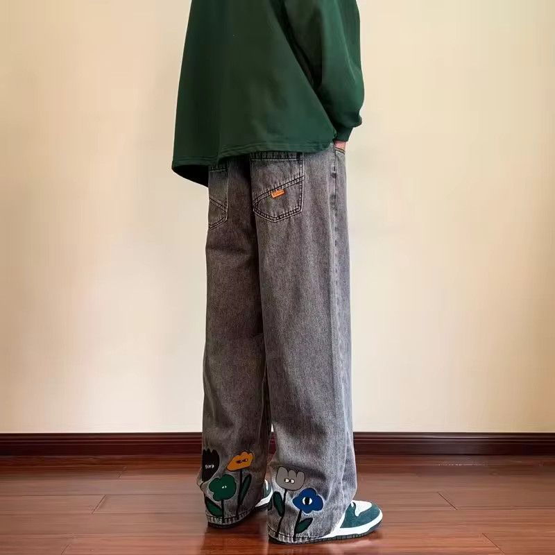 Other Flower Baggy Casual Denim Wide-leg Jeans Cargo Pants Size US 33 - 2 Thumbnail