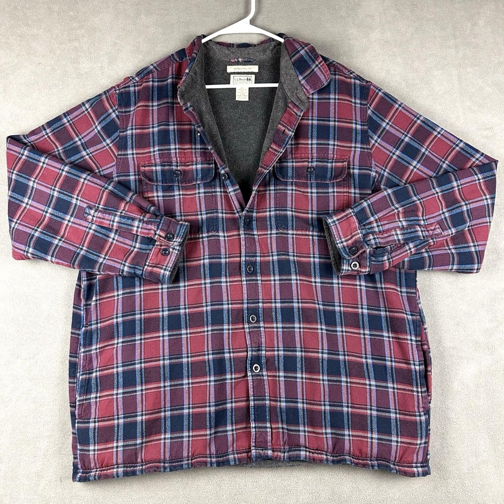 Vintage LL Bean Shirt XL Red Plaid Fleece-Lined Button-Up Shacket Men’s Casual Size US XL / EU 56 / 4 - 2 Thumbnail