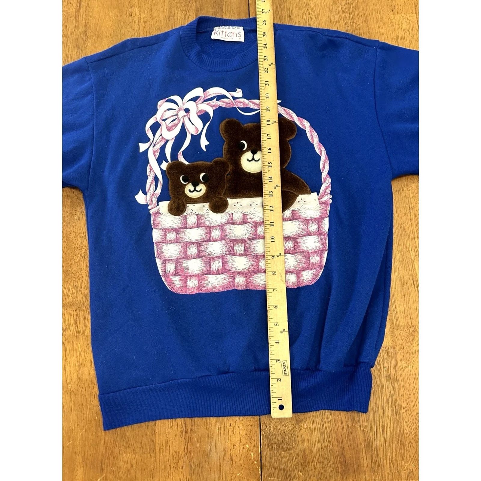 Vintage VINTAGE 90s Teddy Bear Sweatshirt Kittens Blue Textured Fuzzy Large Adult Crewneck Size L / US 10 / IT 46 - 6 Thumbnail