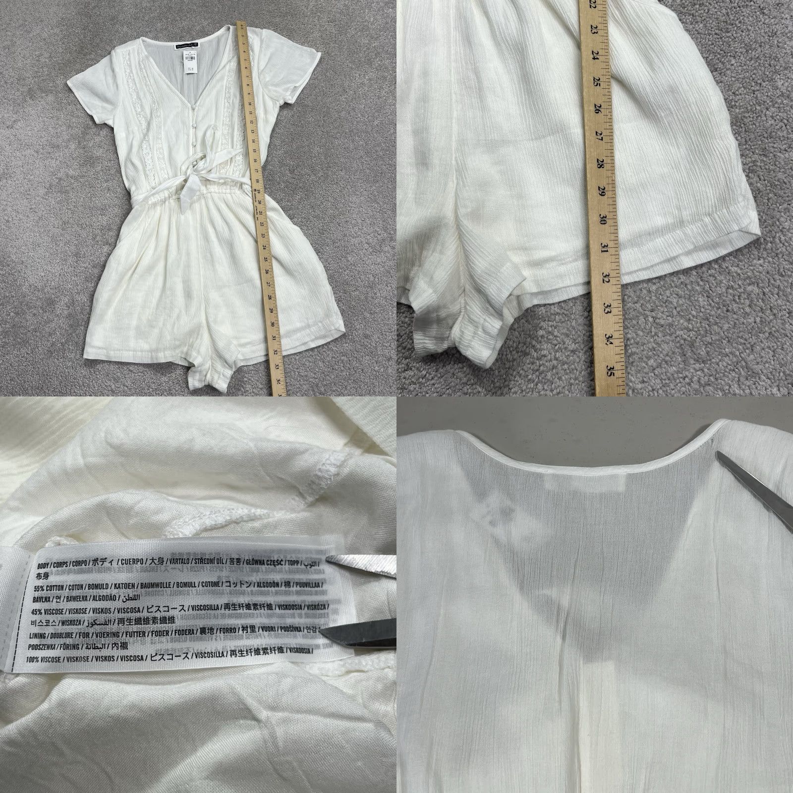 Abercrombie & Fitch Abercrombie & Fitch Romper Women MT Medium Tall White Floral Embroidered Cotton Blend Pockets NWT Flaw Size 32" / US 10 / IT 46 - 10 Thumbnail