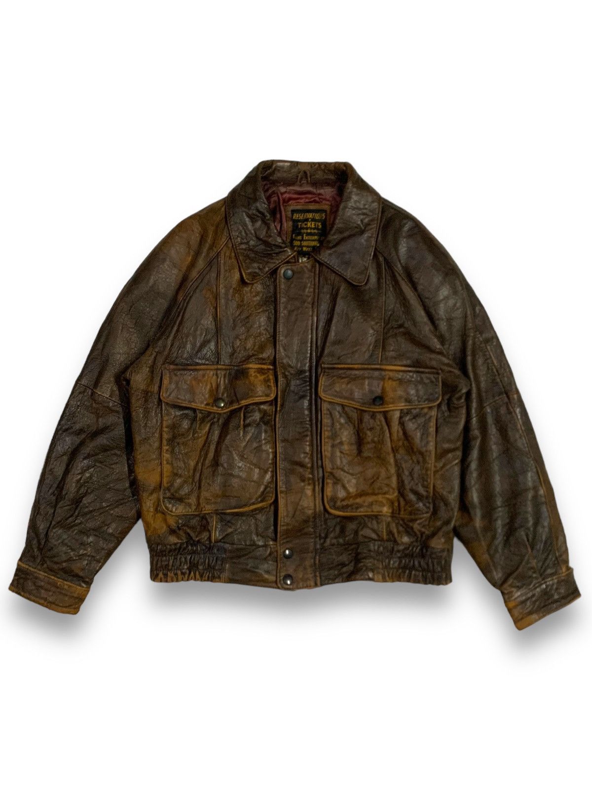 image of Genuine Leather x Sheepskin Coat Vintage Reservations Tickets Sheepskin Flight Bomber Jacket in Bro