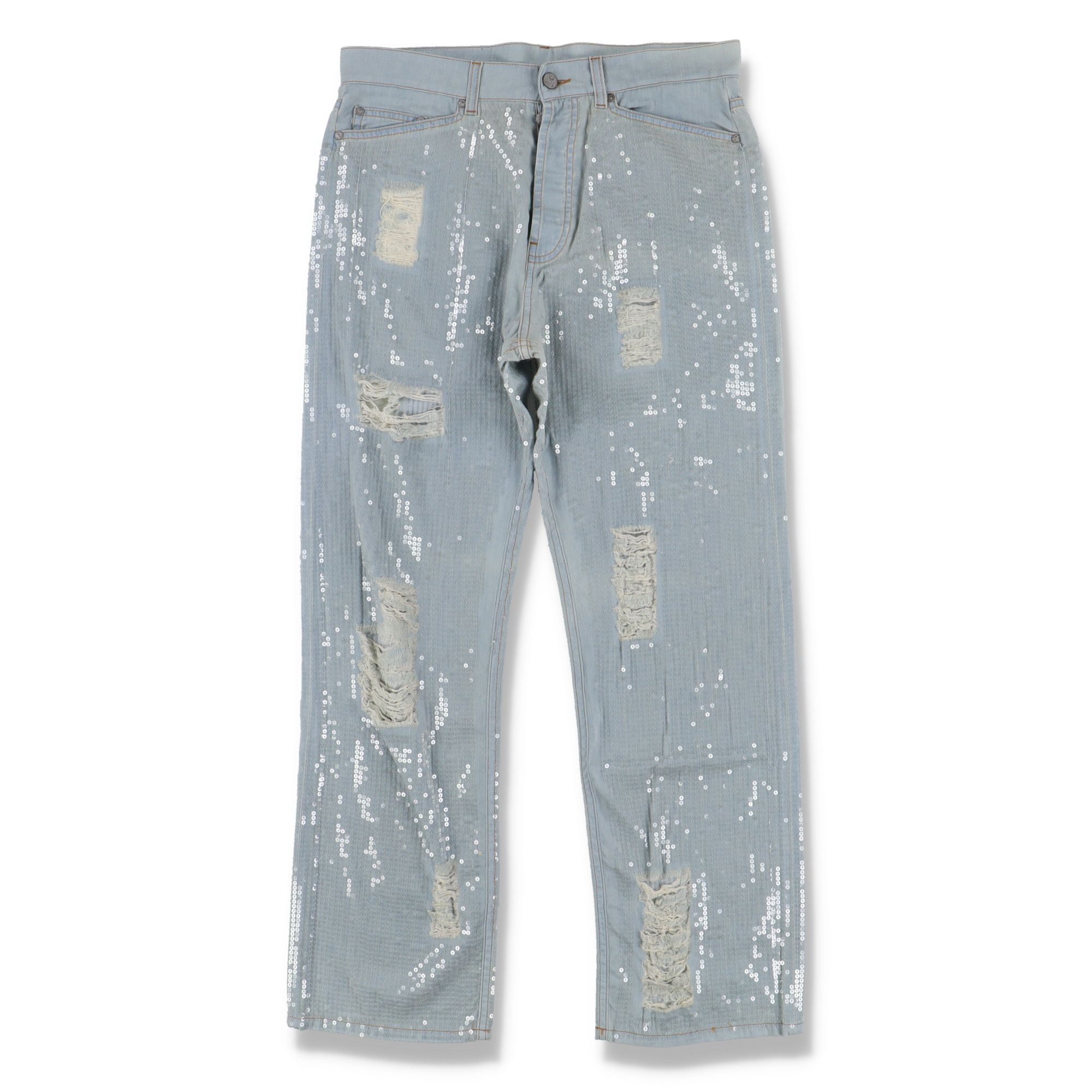 Palm Angels Sequin Embellished Ripped Straight-Leg Jeans Size US 30 / EU 46 - 1 Thumbnail