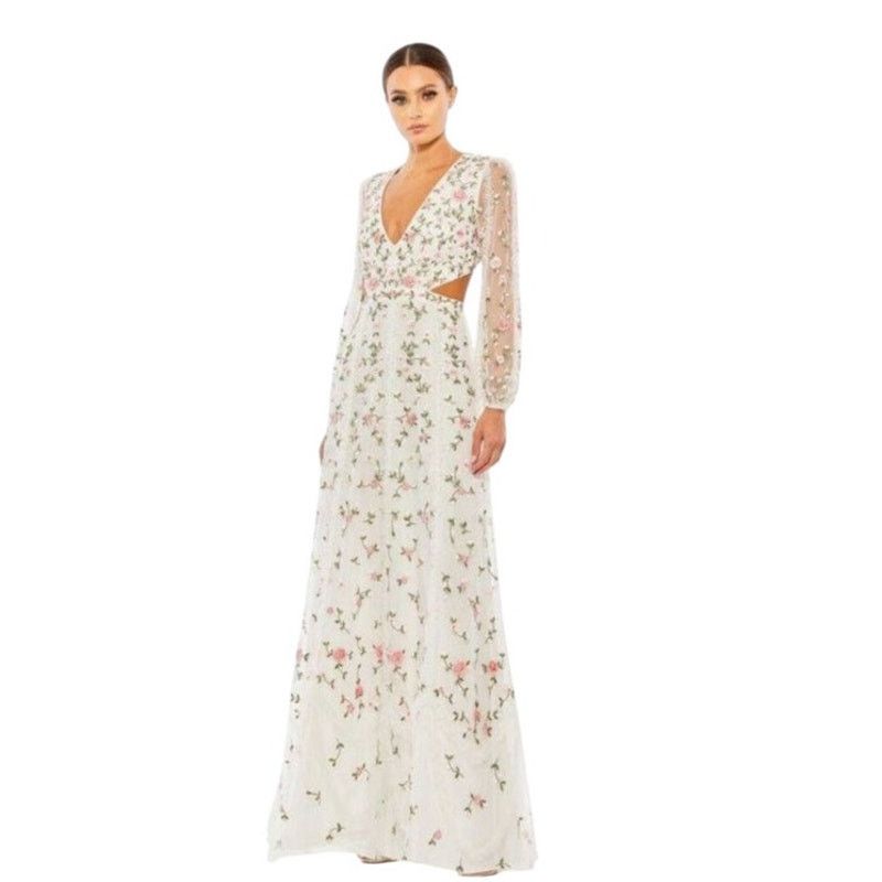 Other Mac Duggal NEW Size 0 70159 Ivory Floral Lace-Up Back Dress Size XS / US 0-2 / IT 36-38 - 1 Thumbnail