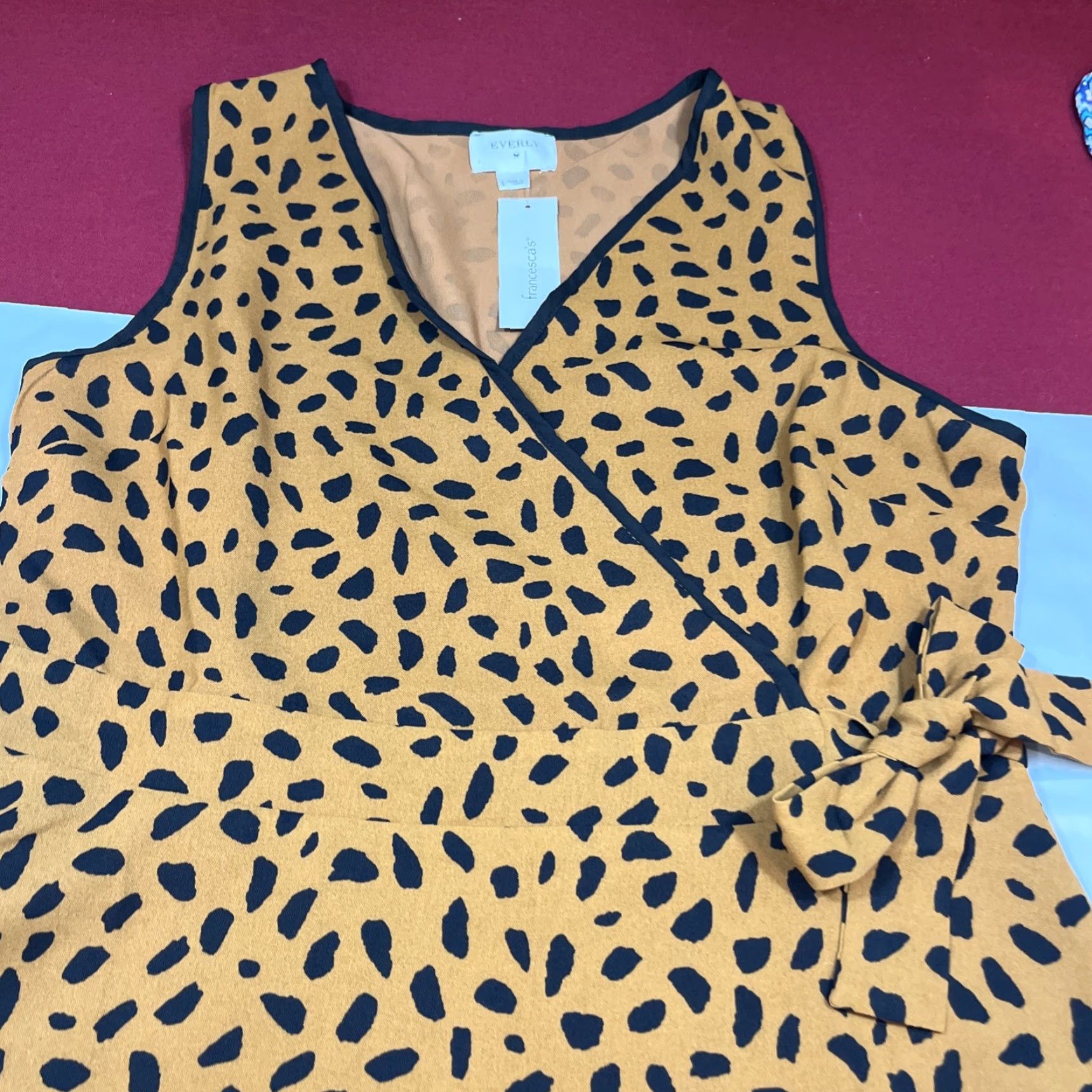 Vintage Everly Dress Women L Black Animal Print Wrap Front V Neck Sleeveless NEW Size L / US 10 / IT 46 - 3 Thumbnail