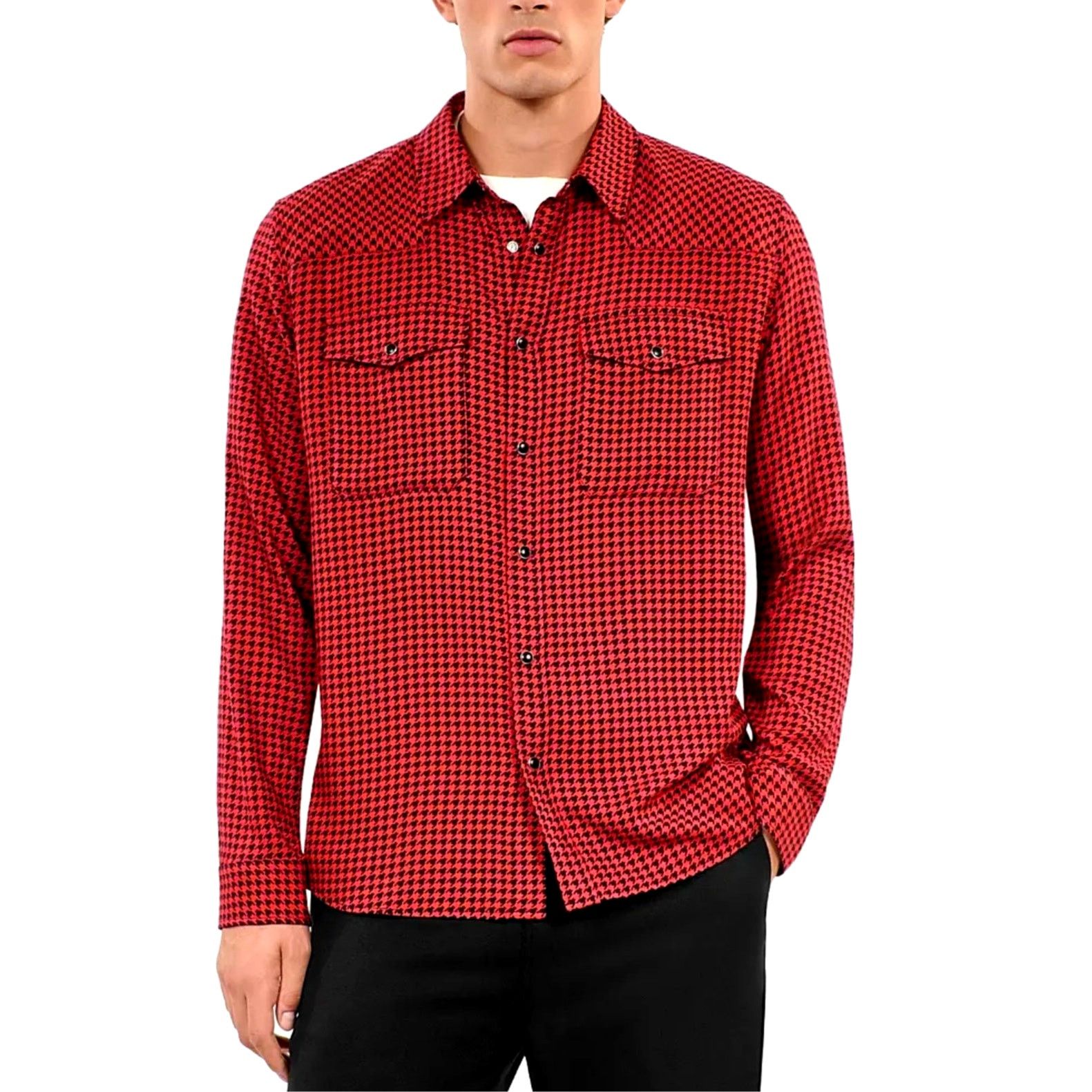 The Kooples The Kooples Mens Black and Red Houndstooth Shirt Snaps S Size US S / EU 44-46 / 1 - 2 Thumbnail