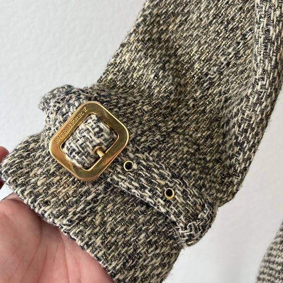 Burberry Burberry Metallic Tweed Gold Belted Trench Coat Jacket Size S / US 4 / IT 40 - 6 Thumbnail