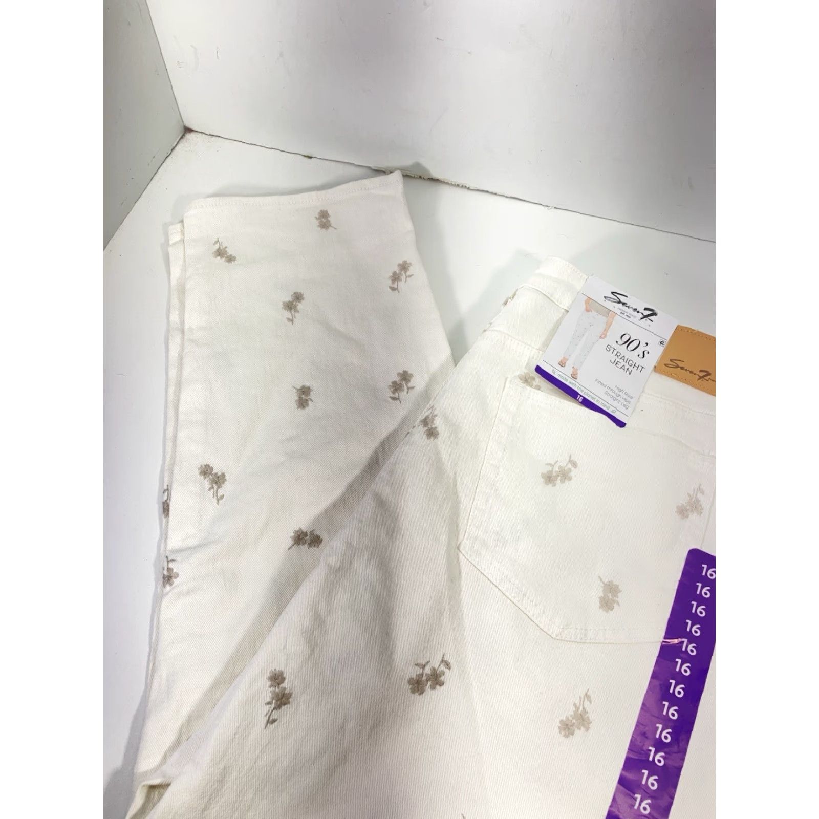Vintage VINTAGE Seven7 90s Straight Jeans Women Size 16 38X31 White Denim Floral Stretch NWT Size 38" / US 16 / IT 52 - 3 Thumbnail