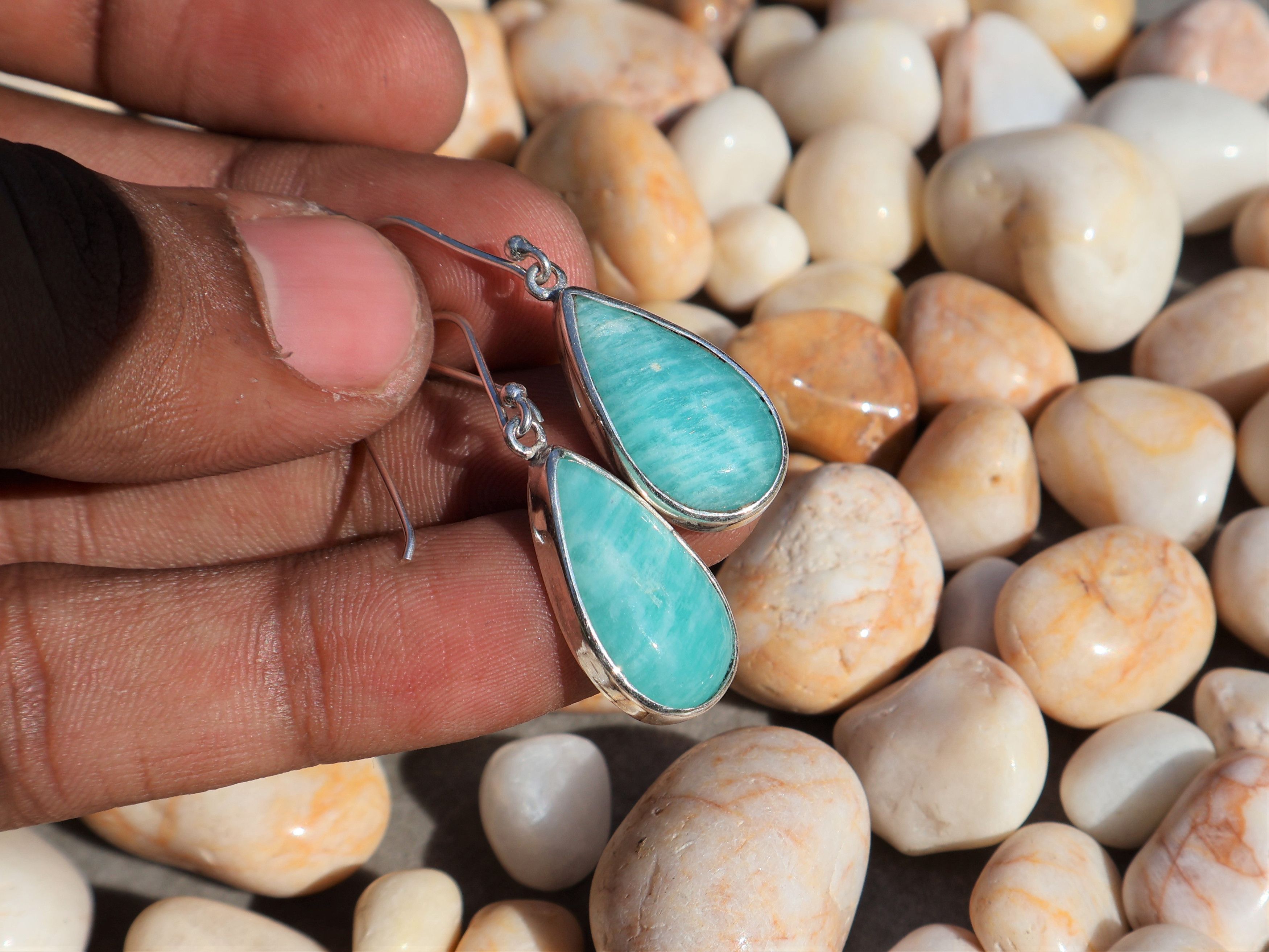 Handmade Amazonite Earring, 925 Sterling Silver, Handmade Earring, Size ONE SIZE - 6 Thumbnail