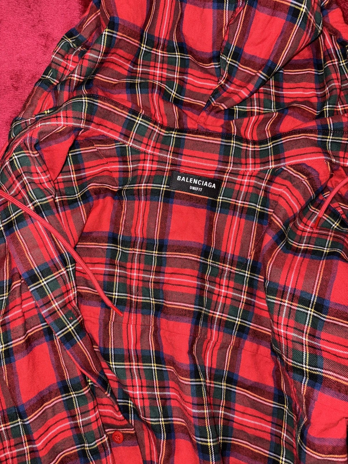 Balenciaga BALENCIAGA RED TARTAN HOODED SHIRT UNIFIT Size US XL / EU 56 / 4 - 8 Thumbnail
