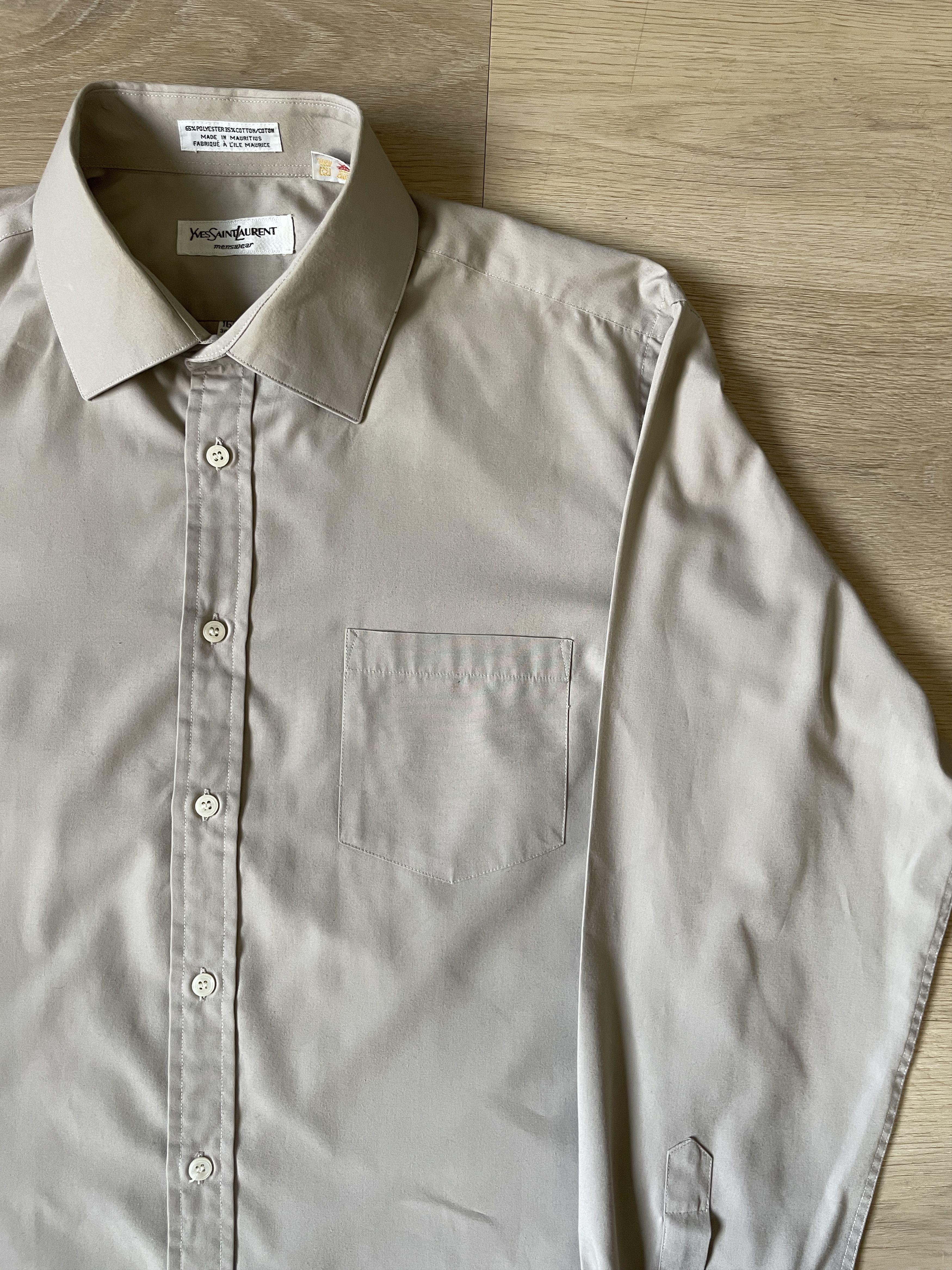 Vintage × Yves Saint Laurent 80s Yves Saint Laurent Menswear Tan Shirt Size US L / EU 52-54 / 3 - 2 Thumbnail