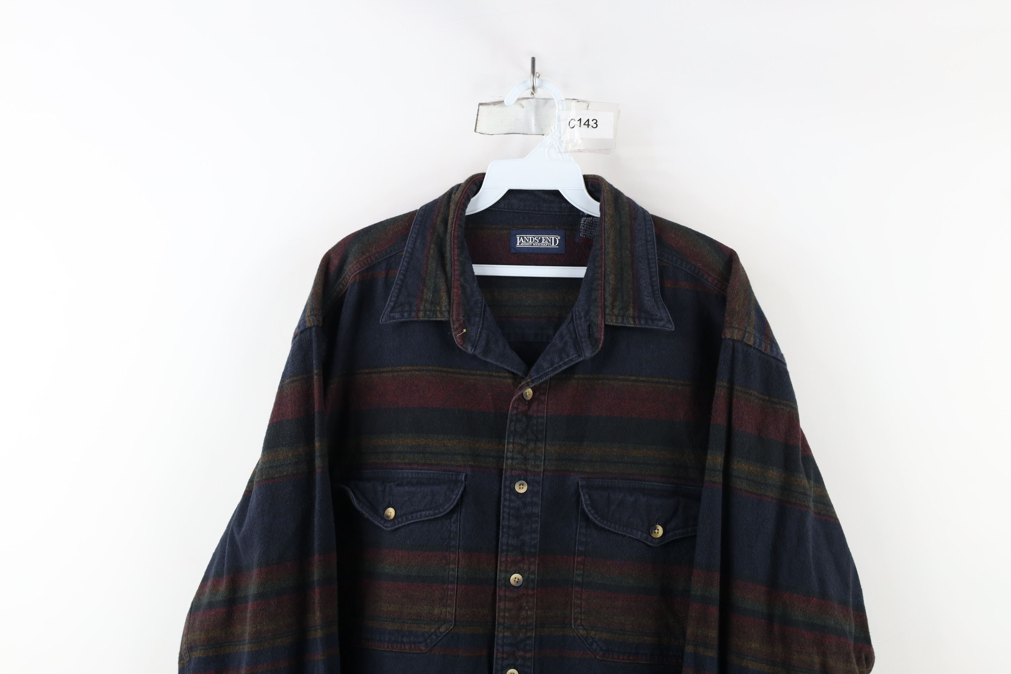 Lands' End × Vintage Vintage 90s Lands End Rainbow Chamois Cloth Button Shirt Size US L / EU 52-54 / 3 - 2 Thumbnail