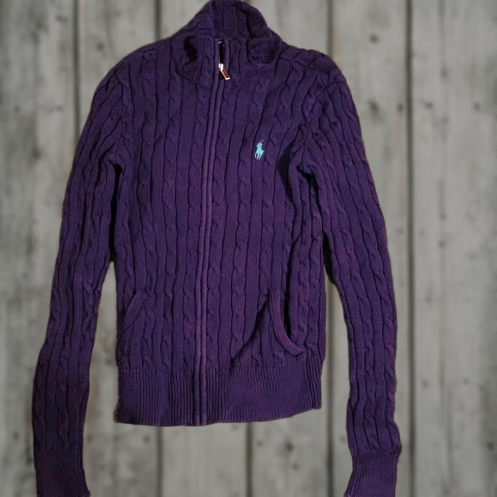 Polo Ralph Lauren Ralph Lauren Sport Sweater Womens S PURPLE Cable Knit Full Zip Cotton 100% Size S / US 4 / IT 40 - 1 Thumbnail