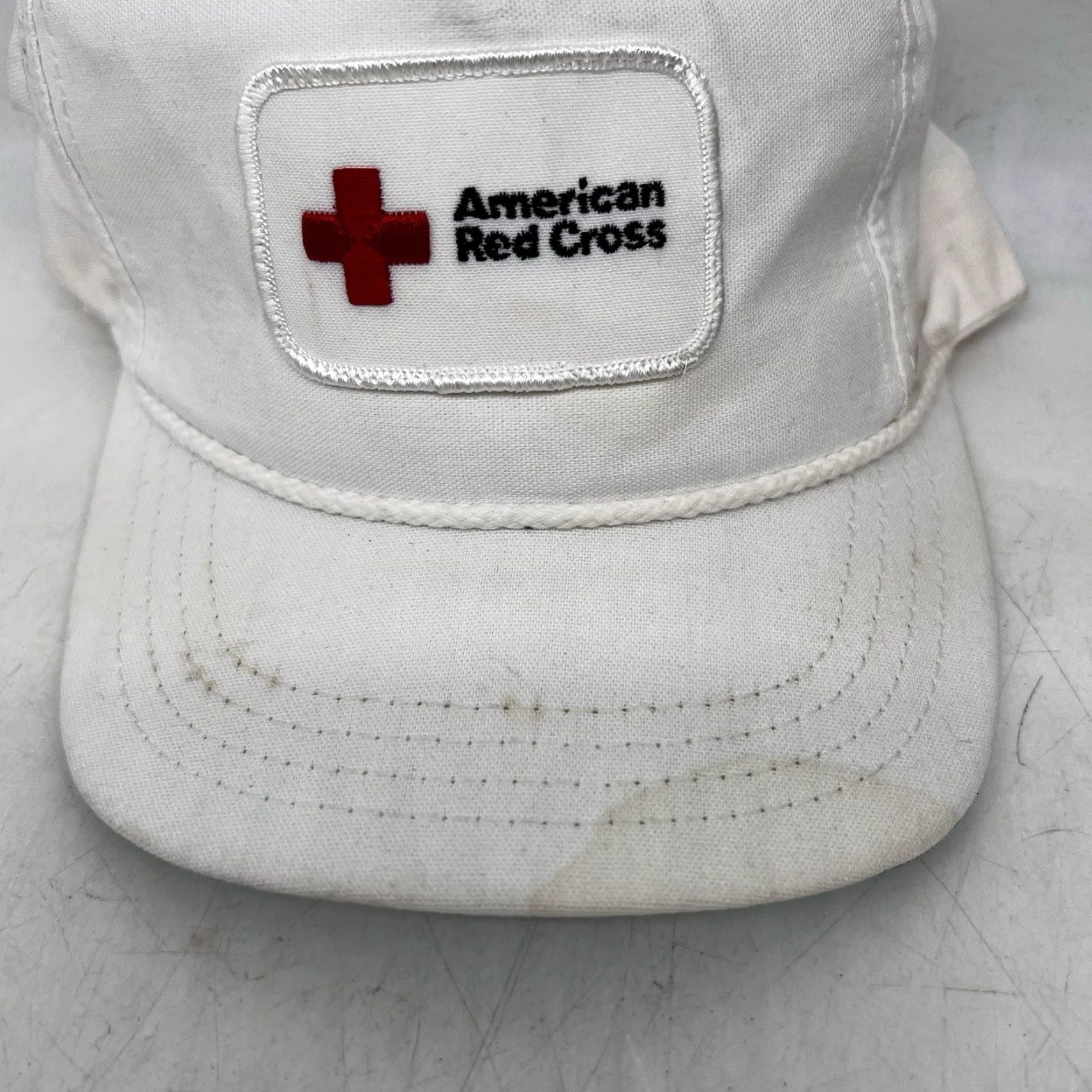 Vintage Red Cross Embroidered Patch Cap Hat One Size White Cotton Twill Adjustable USA Heart Classic Mens Size ONE SIZE - 2 Thumbnail