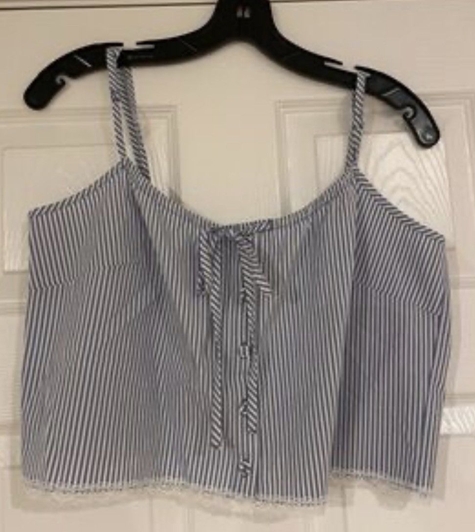 SKIMS SKIMS Crop Poplin Sleep Camisole Cadet Stripe Blue White XL Size XL / US 12-14 / IT 48-50 - 2 Thumbnail