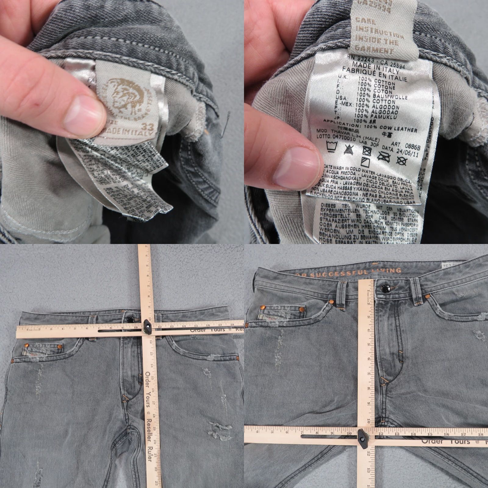 Diesel Diesel Jeans Mens 33x34 Thavar Slim Skinny Distressed Grey MADE IN ITALY Jeans Mens 33x34 Thavar Slim Skinny Distressed Grey 0886B MADE IN ITALY Size US 33 - 9 Thumbnail