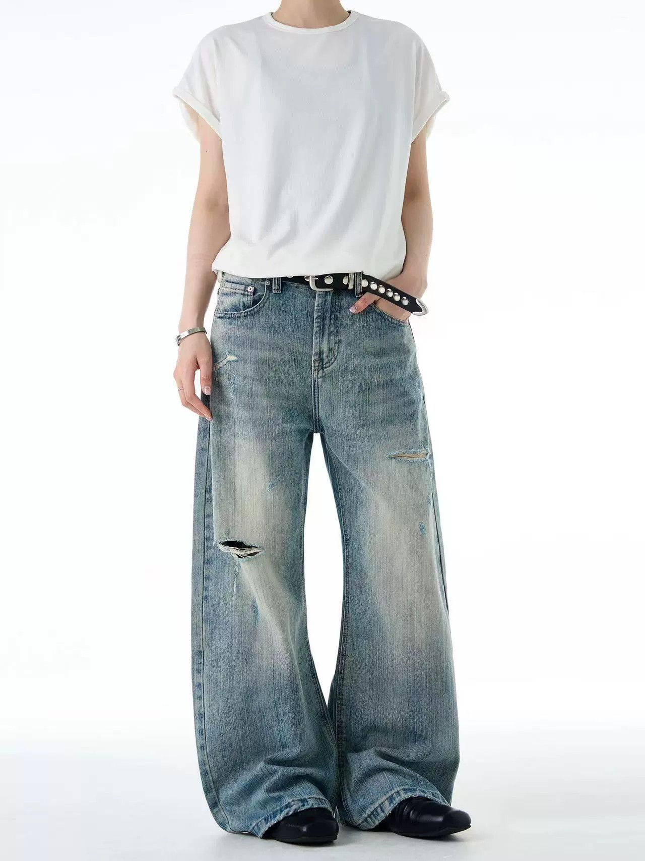 Vintage American retro distressed men's loose wide-leg ripped jeans Size US 32 / EU 48 - 4 Thumbnail