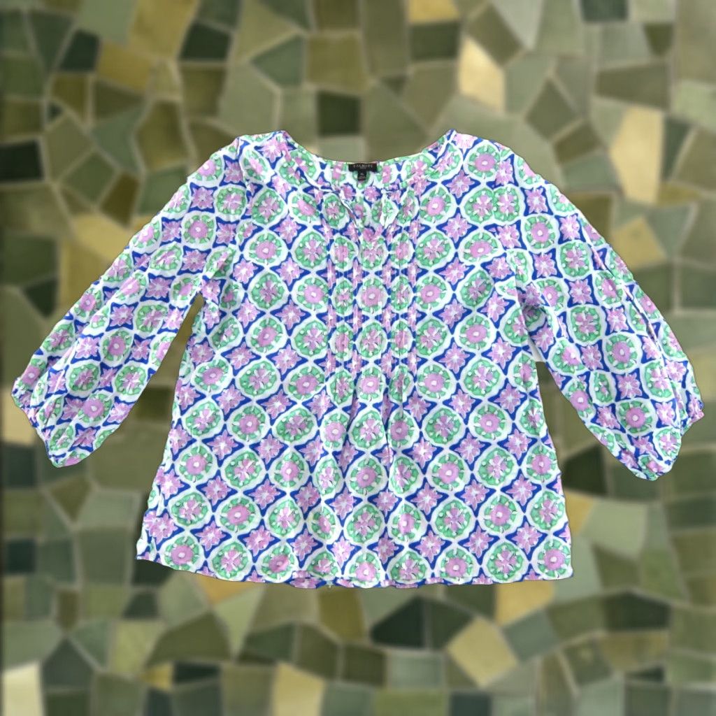 Talbots Talbots Blouse 3/4 Sleeve Floral 100% Cotton Blue White Purple Green Peasant Tunic MP Womens - Adults Size PM Colorful Spring Summer Fall Size M / US 6-8 / IT 42-44 - 1 Thumbnail