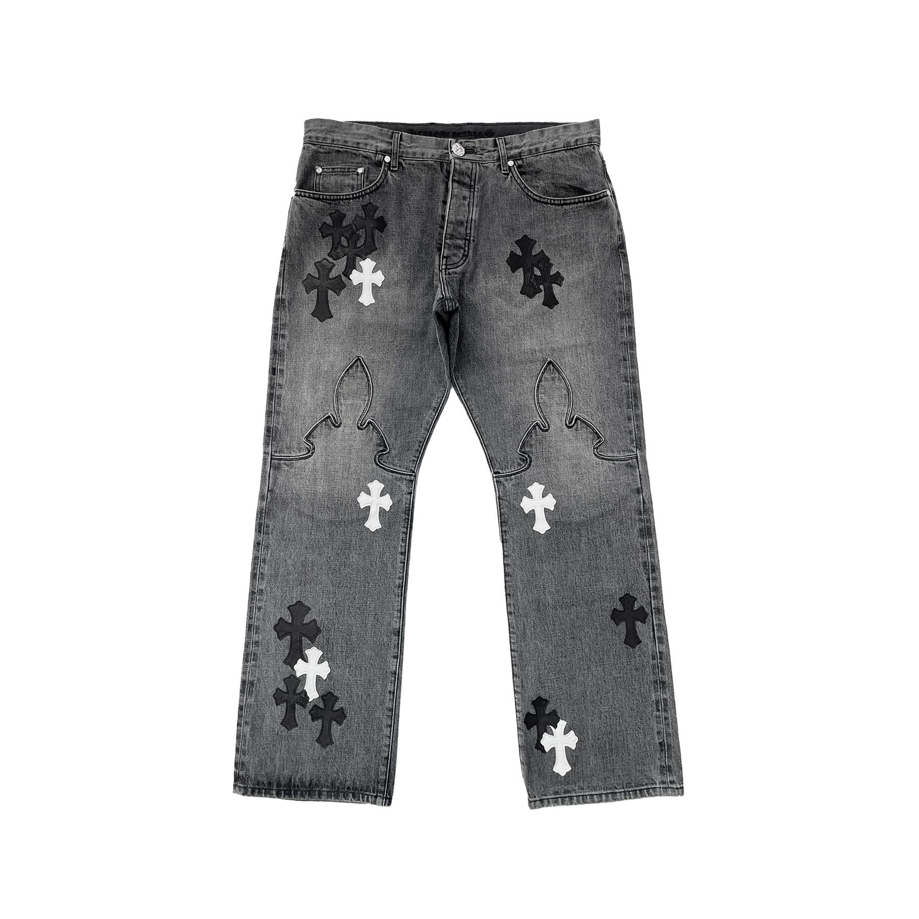Chrome Hearts Chrome Hearts Black & White Cross Patch Flame Knee Jeans Size 38" / US 16 / IT 52 - 1 Thumbnail