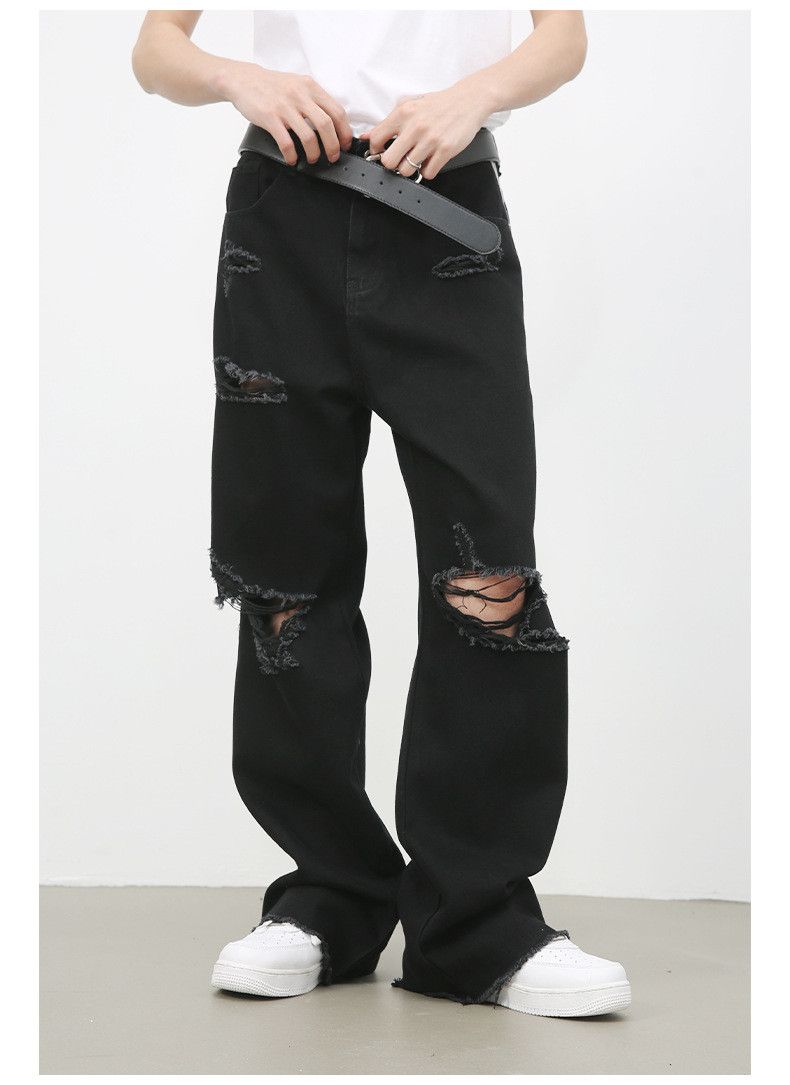 Japanese Brand × Jean American retro washed wide-leg black ripped jeans Size US 32 / EU 48 - 2 Thumbnail