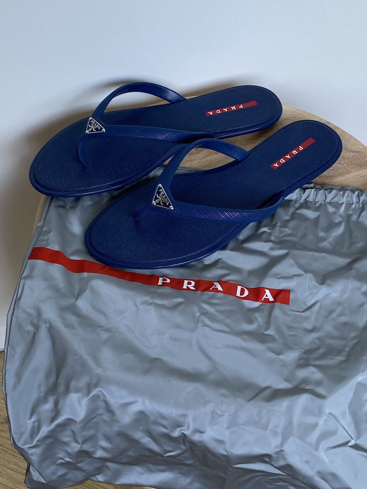 Prada Prada Rubber Thongs Flip Flops Sandals in Navy Blue Size US 7 / IT 37 - 1 Thumbnail