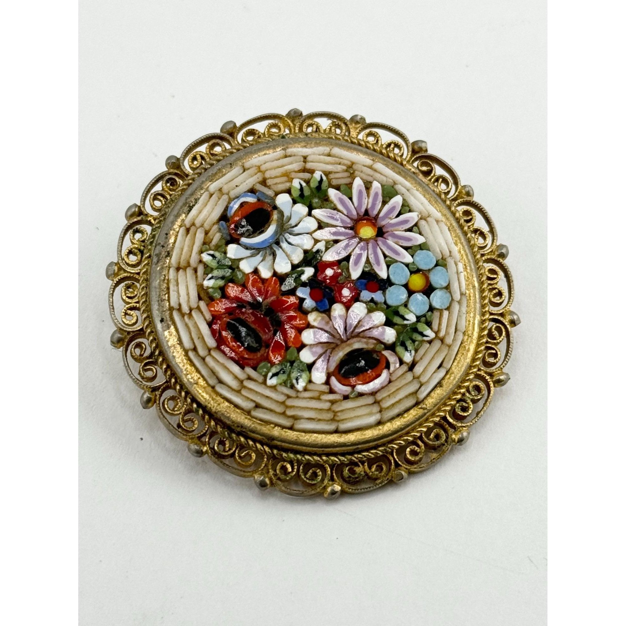 Vintage Vintage Italy glass micro mosaic floral brooch pin Size ONE SIZE - 2 Thumbnail
