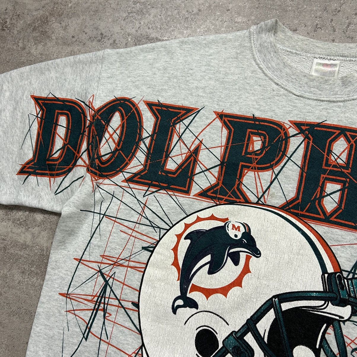 Fruit Of The Loom × NFL × Vintage VTG 90s NFL MIAMI DOLPHINS SPELL OUT SWEATSHIRT CREWNECK Size US XL / EU 56 / 4 - 3 Thumbnail