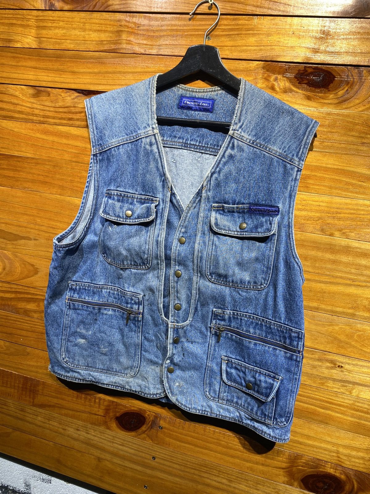 Vintage Vintage Country Life Blue Denim Utility Vest Workwear Style Size US L / EU 52-54 / 3 - 4 Thumbnail
