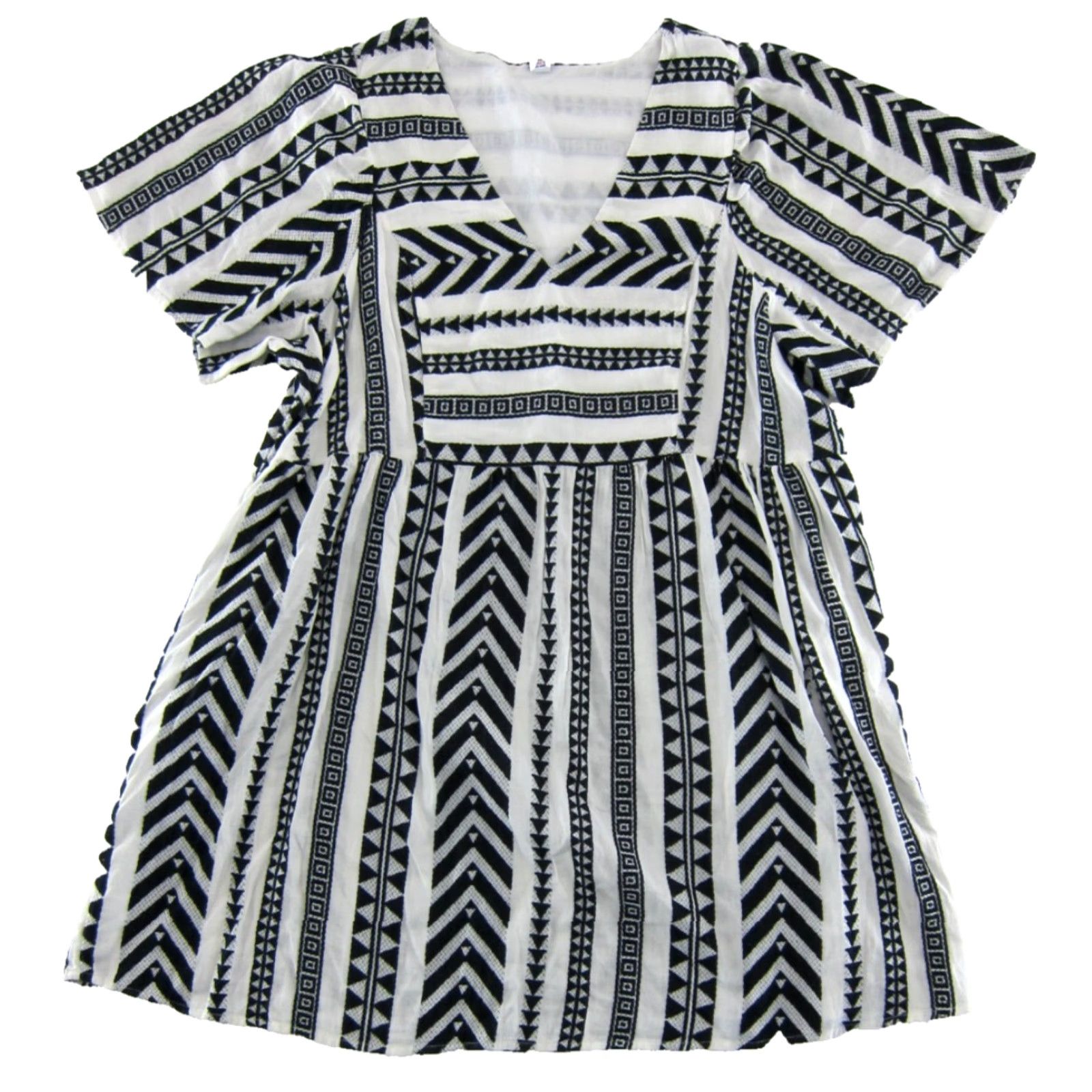 Old Navy VINTAGE Old Navy Blue White V-Neck Short Sleeve Cotton Pocket Empire Waist Smock Dress XL Size 40" / US 18 - 2 Thumbnail