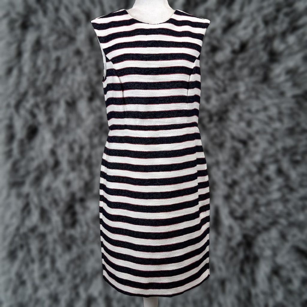 banana republic black and white striped dress Wyanne Black & White Linen Striped Strapless Midi Dress XL / US 10-12 main image 1