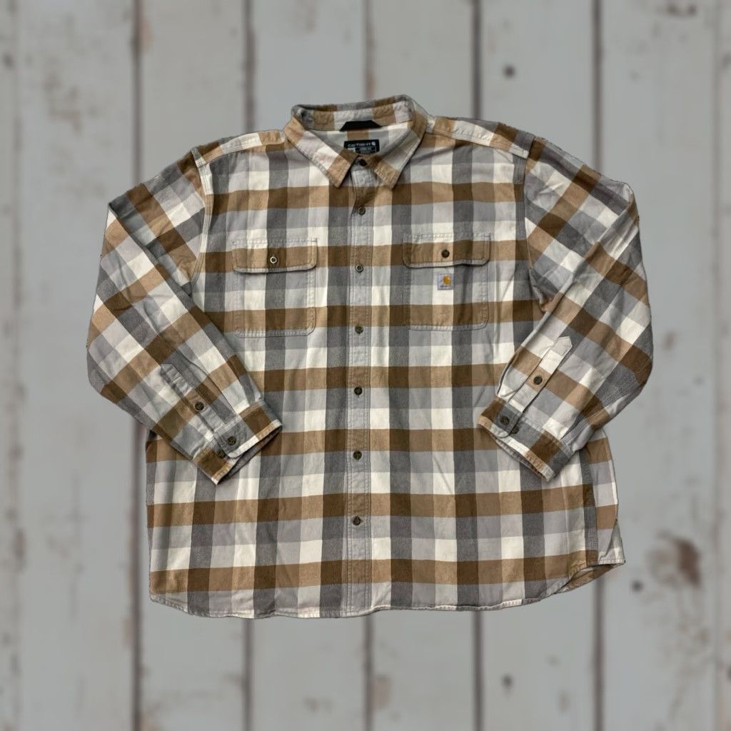 Carhartt Vintage Carhartt Flannel Men's 3XL Brown Loose Fit Cotton Plaid Work Shirt Size US XXL / EU 58 / 5 - 1 Thumbnail