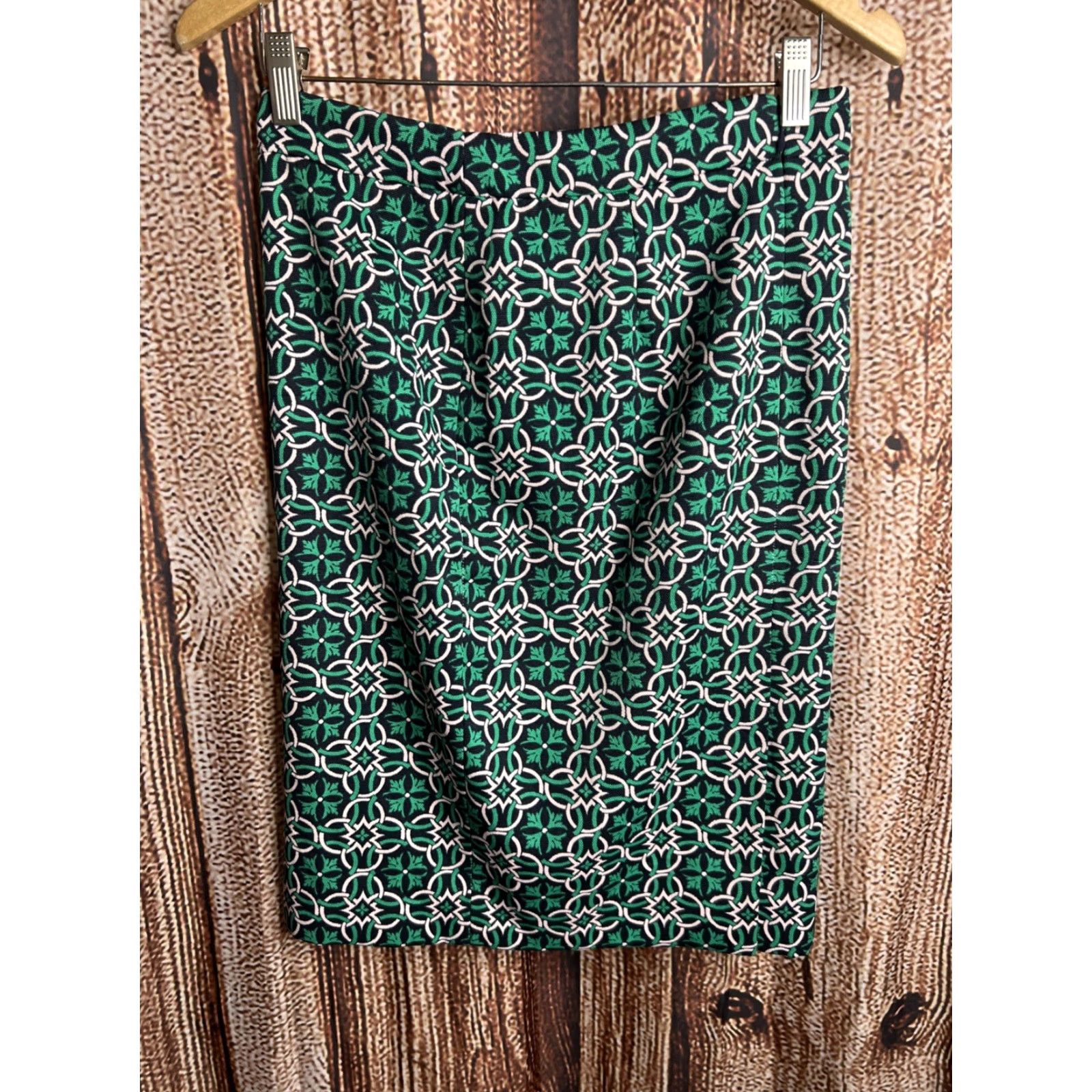 J.Crew J.CREW Zip Pencil Skirt Green Navy Pink Geo Knee Length Slit In Back Size 0 Women's Vintage No- N/A? Size 25" / US 0 / IT 36 - 4 Thumbnail