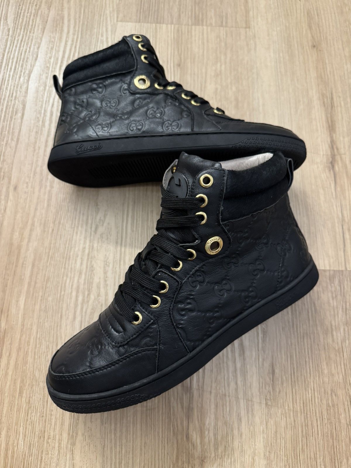 Gucci Gucci GG Monogram Black Leather High Top Sneakers 38 Size US 8 / IT 38 - 1 Thumbnail