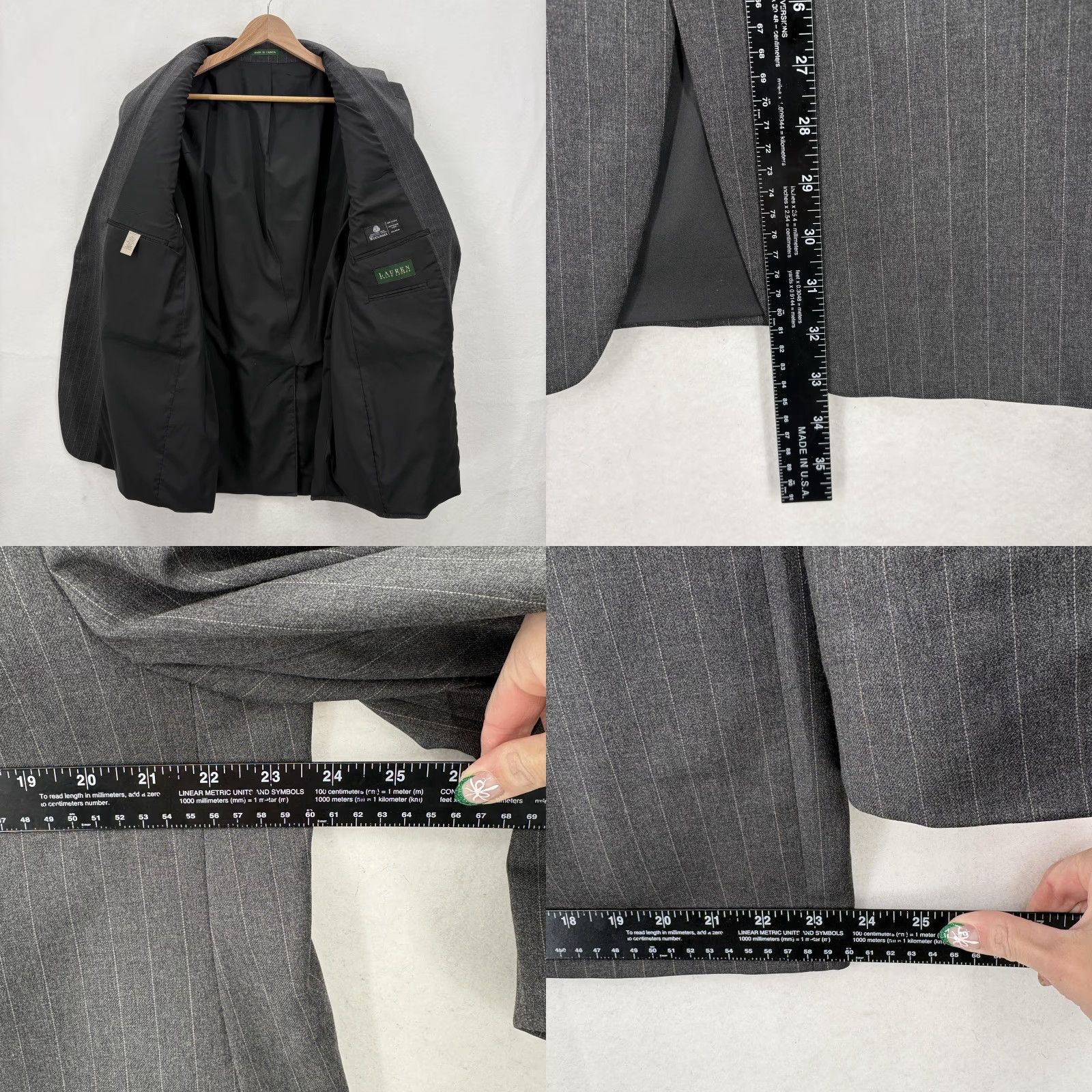 Ralph Lauren VINTAGE Lauren Ralph Lauren Blazer Mens 46R Gray Pinstripe Wool Sport Coat Jacket Size 46R - 8 Thumbnail