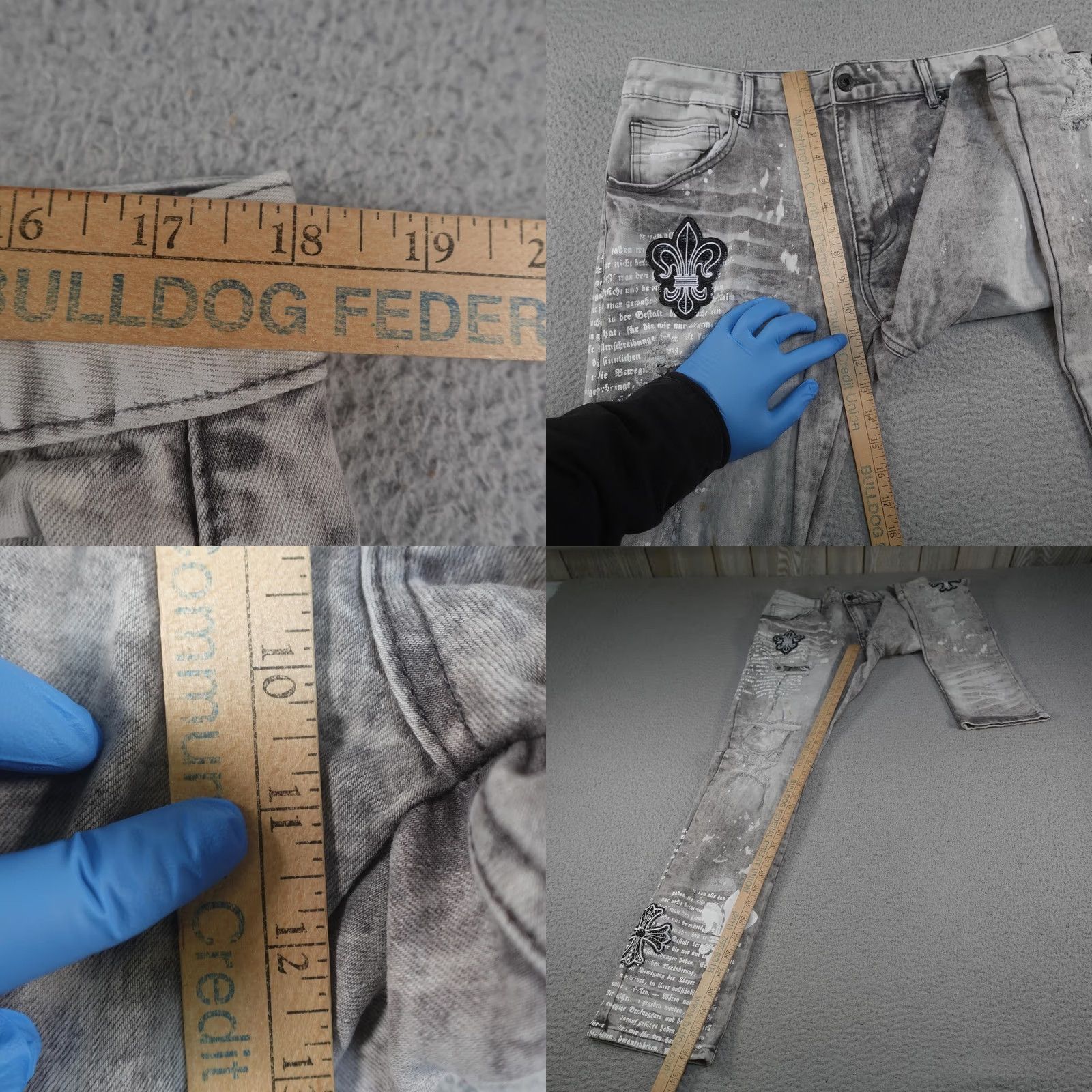Vintage Smoke Rise Jeans Mens 36x34 Gray SR91 Distressed Slim Skinny Denim Zip Fly Pockets Gothic Cross Skull Embroidered 90s Streetwear Boys? Size US 36 / EU 52 - 8 Thumbnail