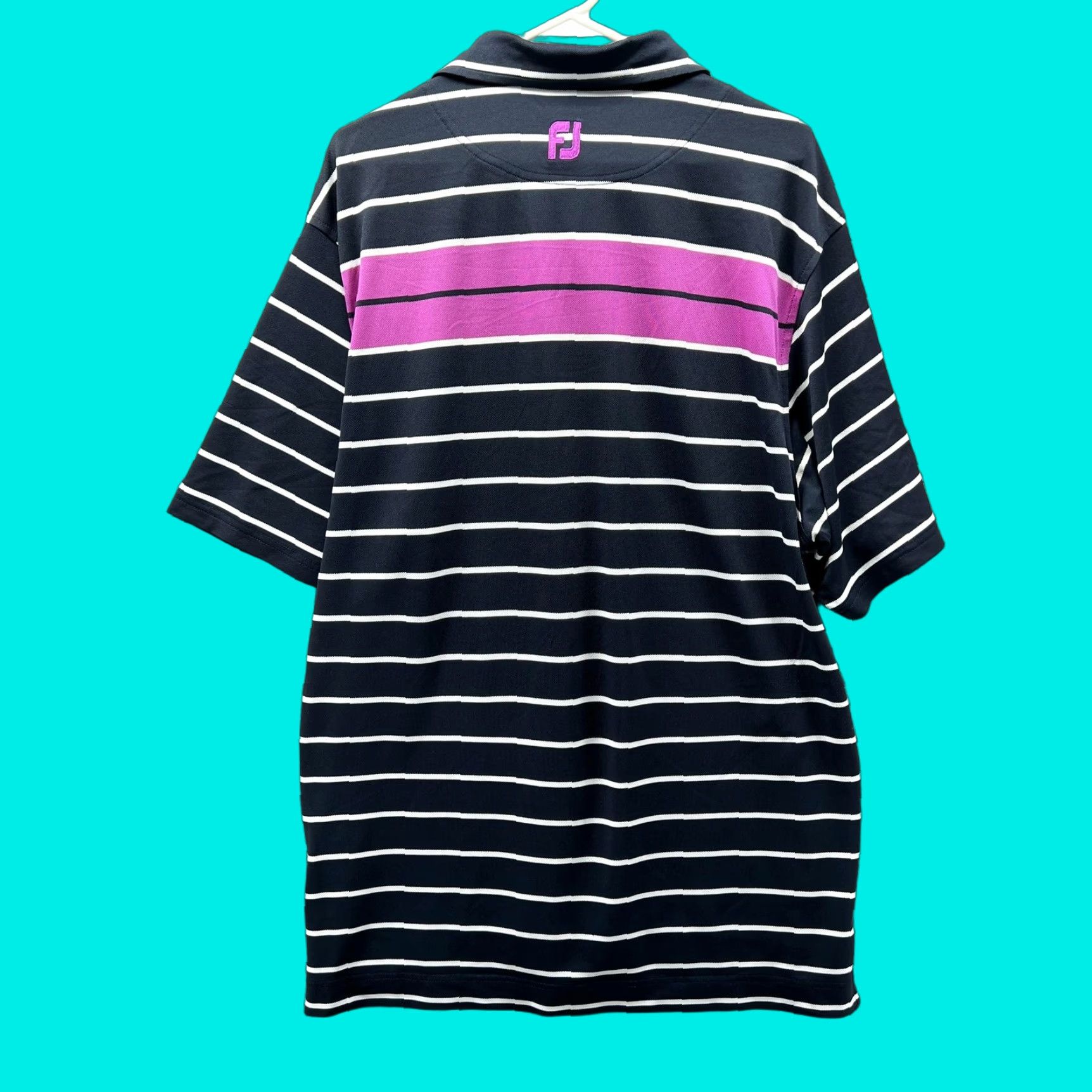 Footjoy FootJoy Polo Shirt Mens L Blue Stripe Golf Performance Short Sleeve Stretch Shirt Mens Standard Version Size US L / EU 52-54 / 3 - 1 Thumbnail