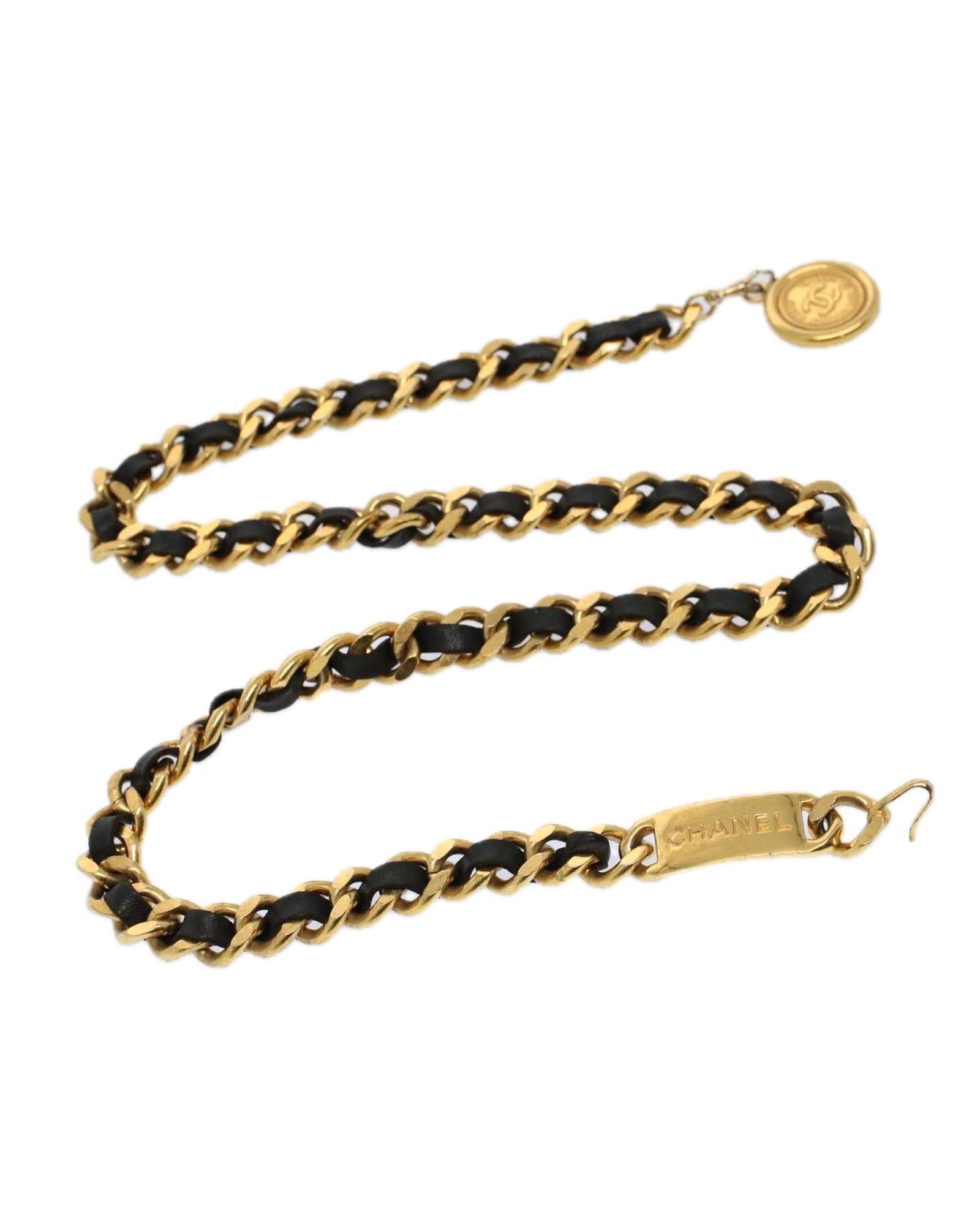 image of Chanel Gold Tone Chain Belt With Cc Logo, Women's