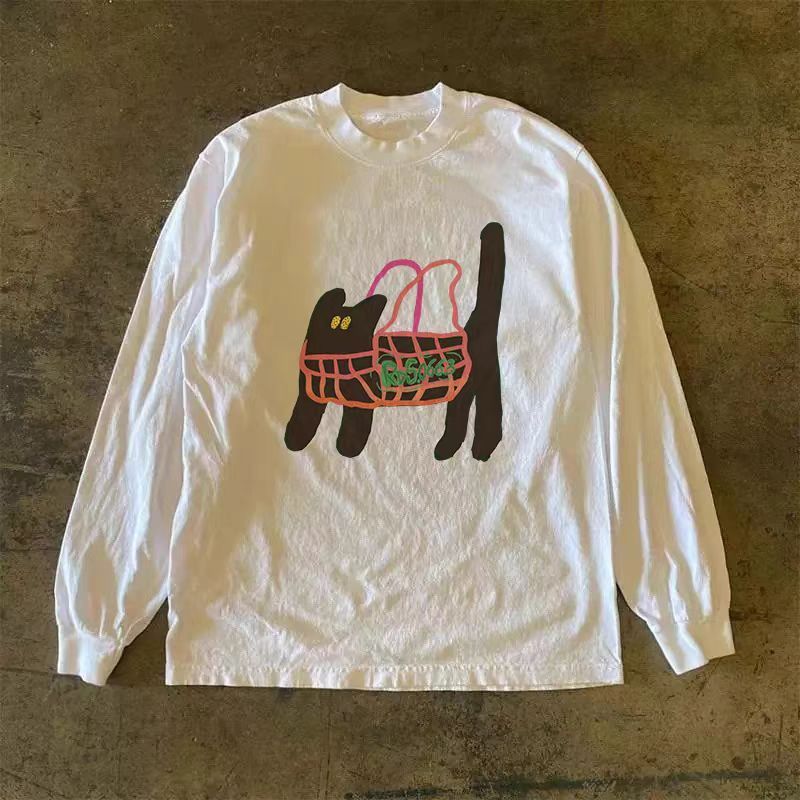 Japanese Brand White casual retro cat print long-sleeved t-shirt Size US M / EU 48-50 / 2 - 1 Thumbnail