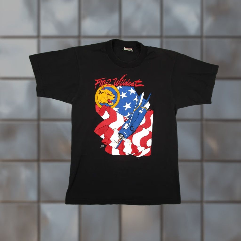 Fruit Of The Loom VINTAGE FM-2 Wildcat Shirt Mens Medium Black 1988 Navy Fighter T-Shirt Patriotic Military Graphic Print USA Made in USA Men's Shirt Size US M / EU 48-50 / 2 - 1 Thumbnail