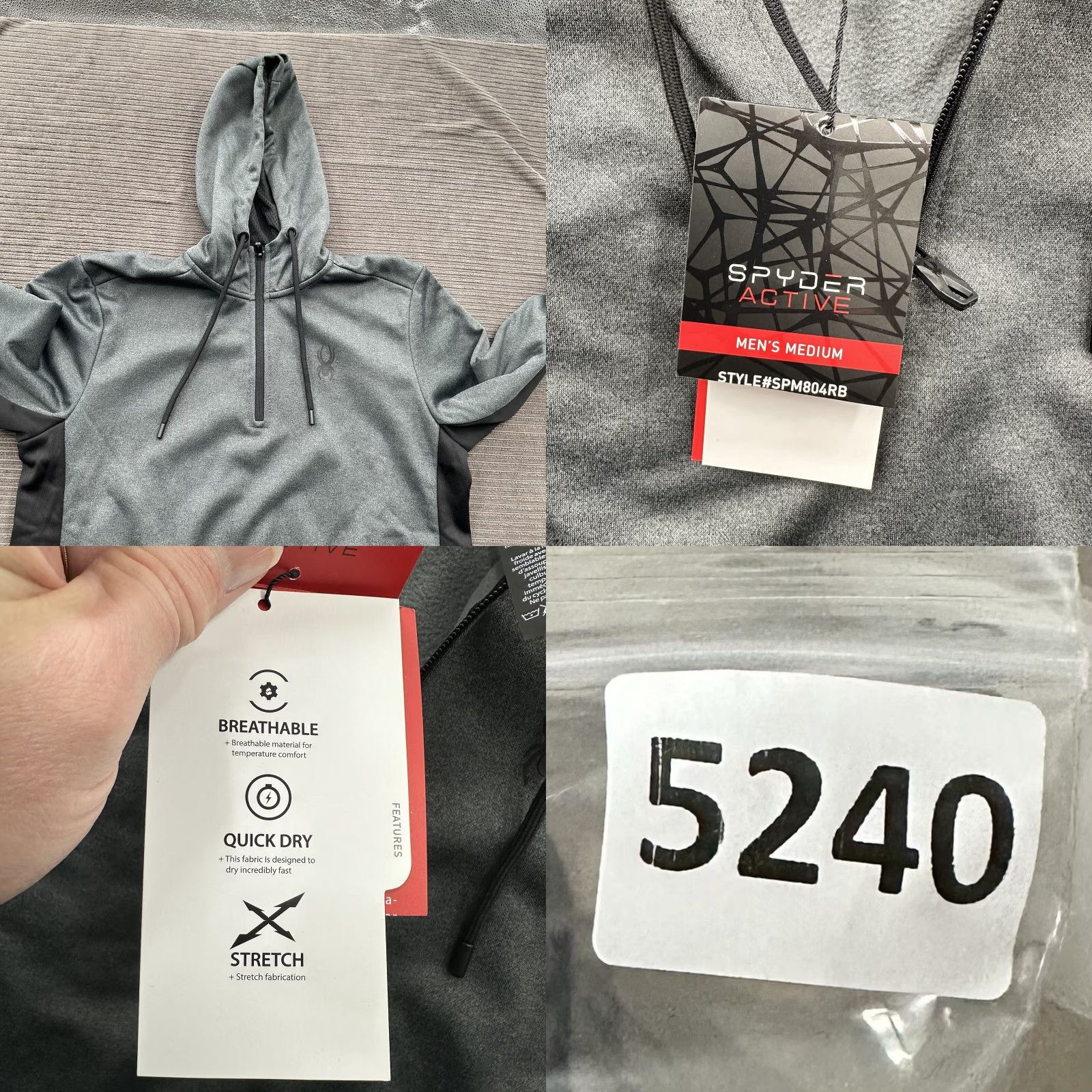 Spyder Spyder Hoodie Men Medium Gray Black Polyester Outdoors Hiking Gym Training Colorblock 1/4 Zip Mock Neck Zipper Logo All Seasons Size US M / EU 48-50 / 2 - 8 Thumbnail