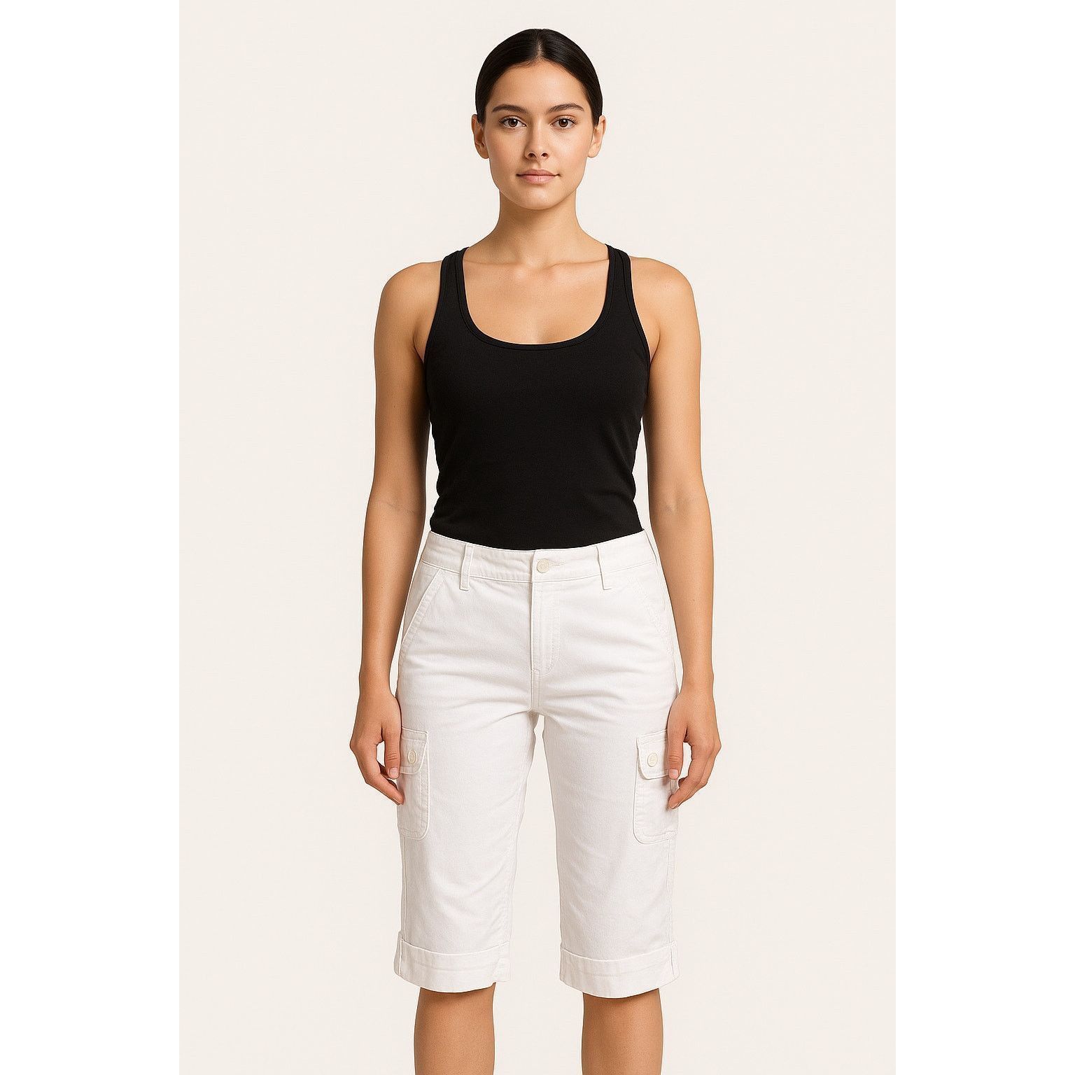 Other Y2K White Cargo Capri Shorts Clash Size 5 Women’s Stretch Size 23" - 1 Thumbnail